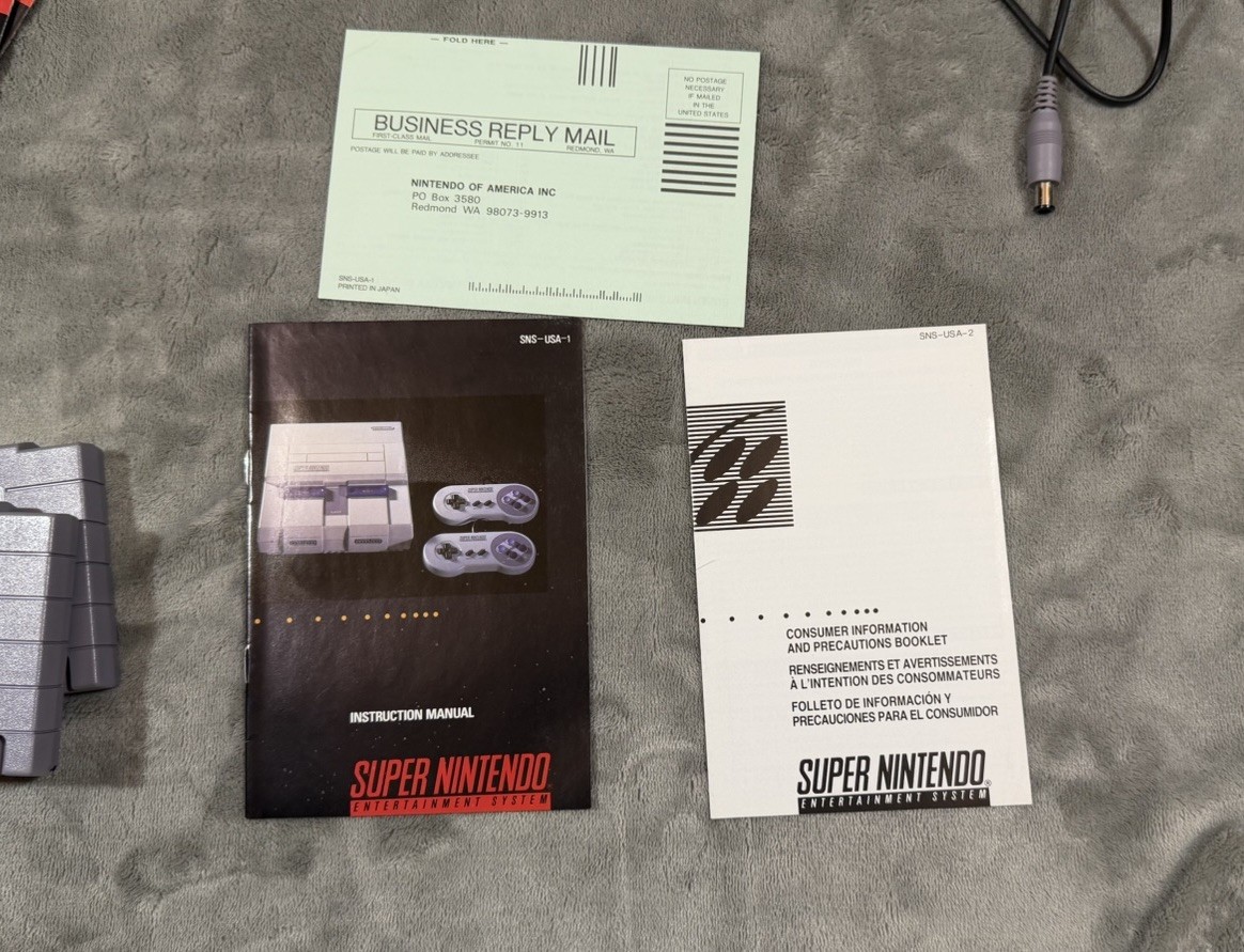 Super Nintendo SNES System Bundle Tested Controller, Manuals, Super Mario Read*