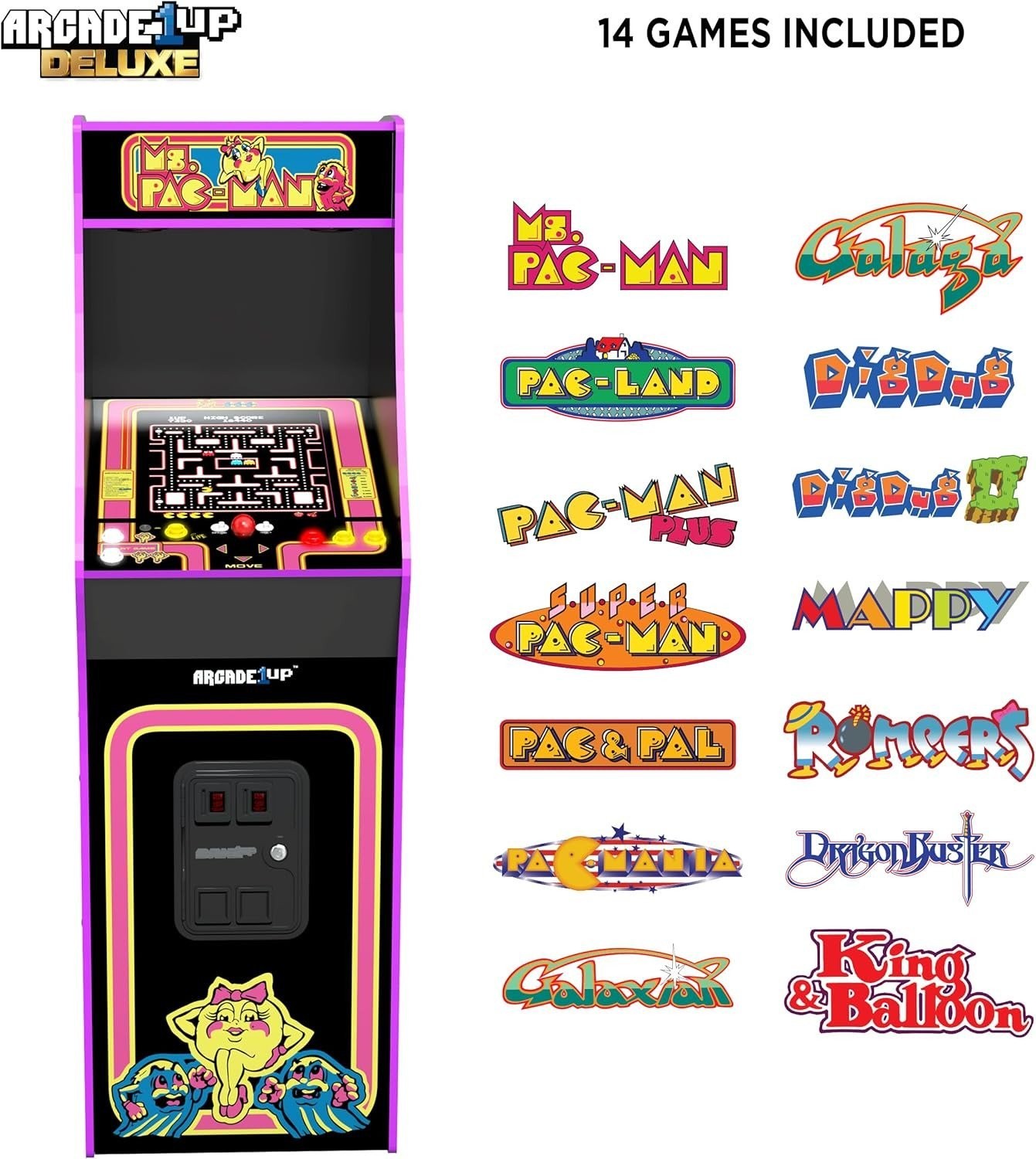 Arcade1Up Ms. Pac-Man Bandai Namco Legacy Arcade Machine 14-in-1 Wi-Fi