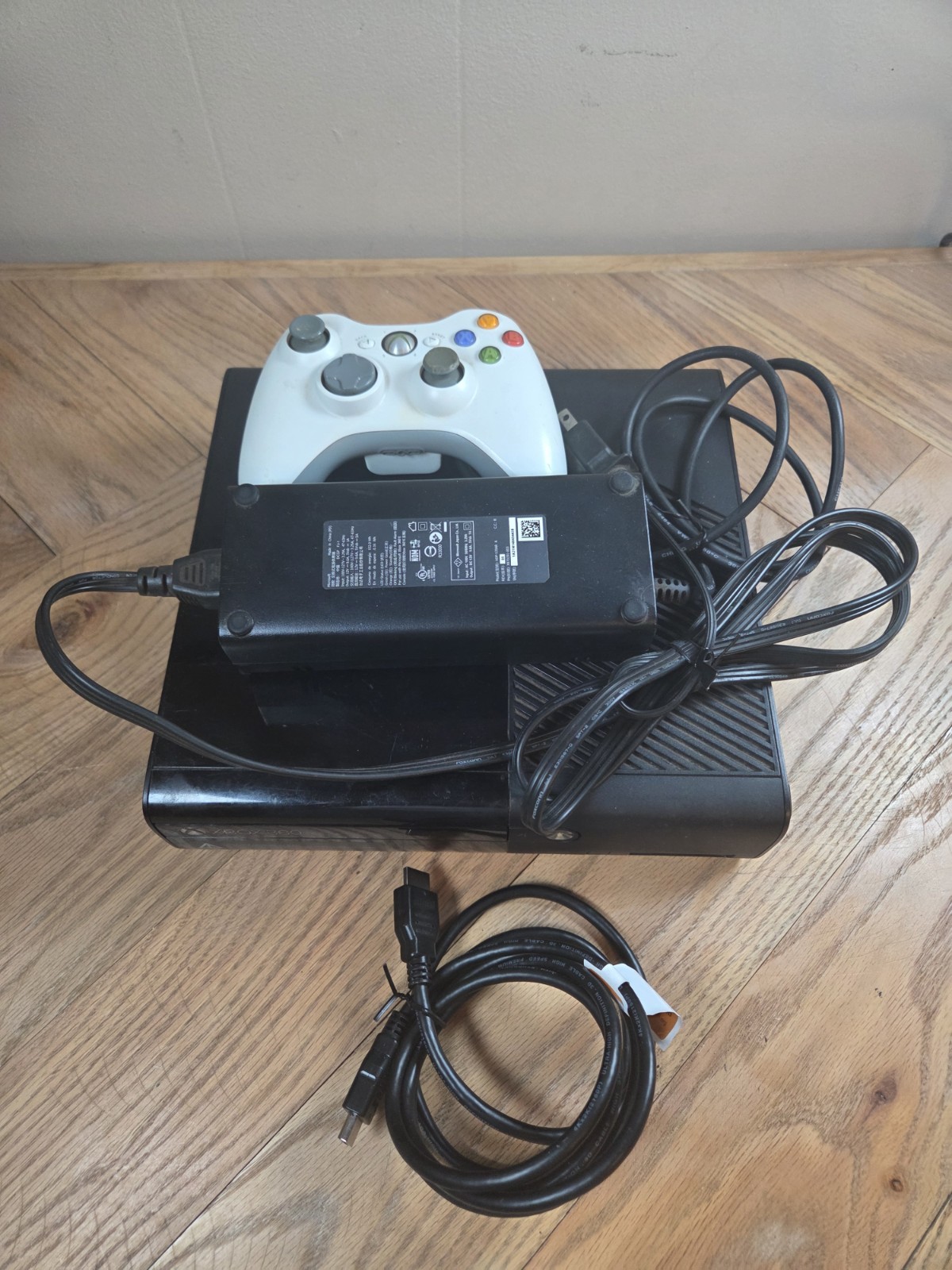 Xbox 360 E Black 1538 Video Game Console w/Chords No HD Tested