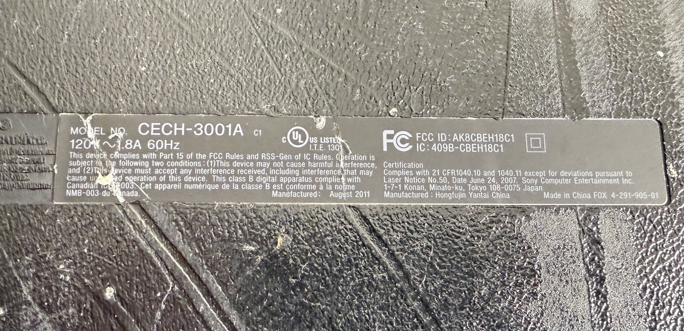 Sony PS3 Slim 120GB Console Not Turning On FOR PARTS AS-IS
