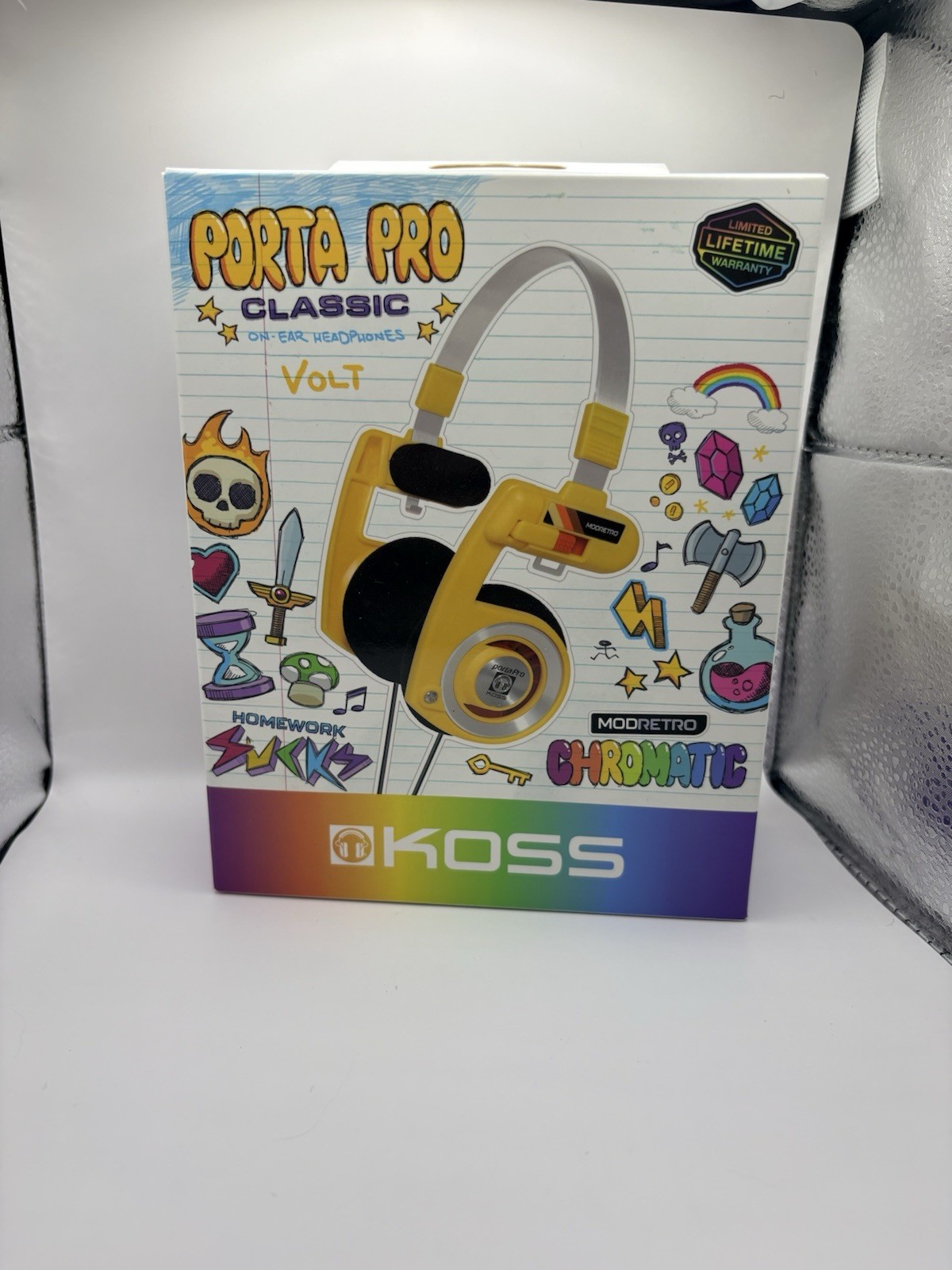 ModRetro Chromatic Yellow Console Bundle Tetris Game + Koss Porta Pro