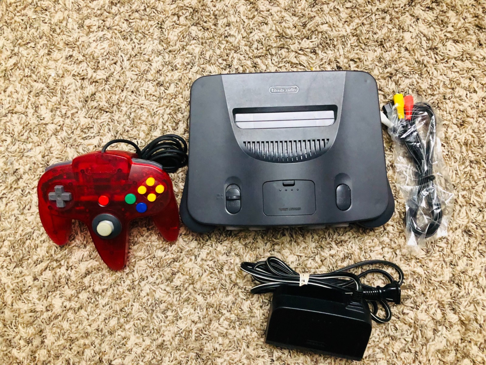 Black Nintendo 64 N64 Game Console W/ Expansion Pak 1 OEM Controller Tested