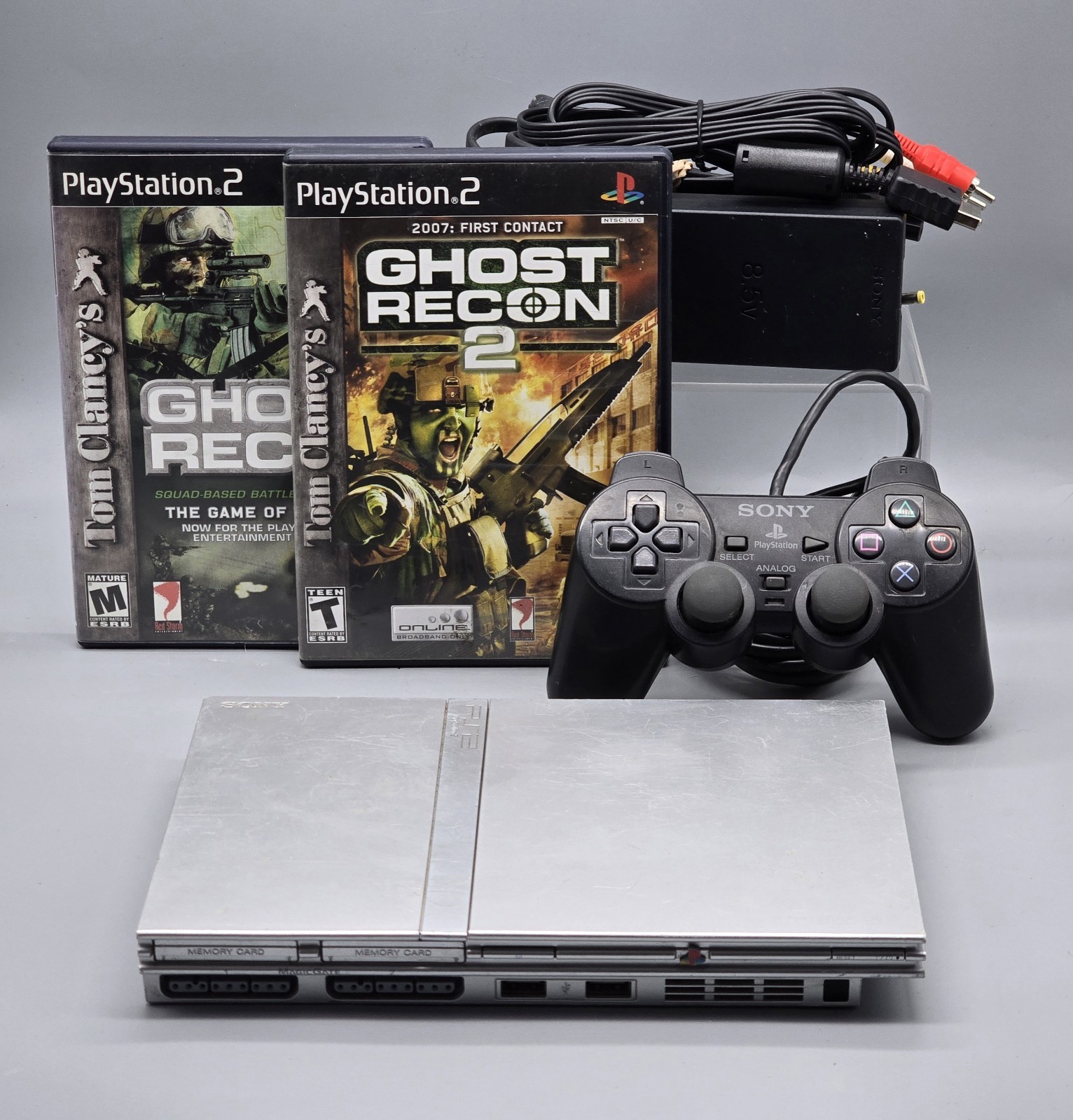 PS2 Slim Silver SCPH-79001 Console Controller Cords Games Tested & Working READ