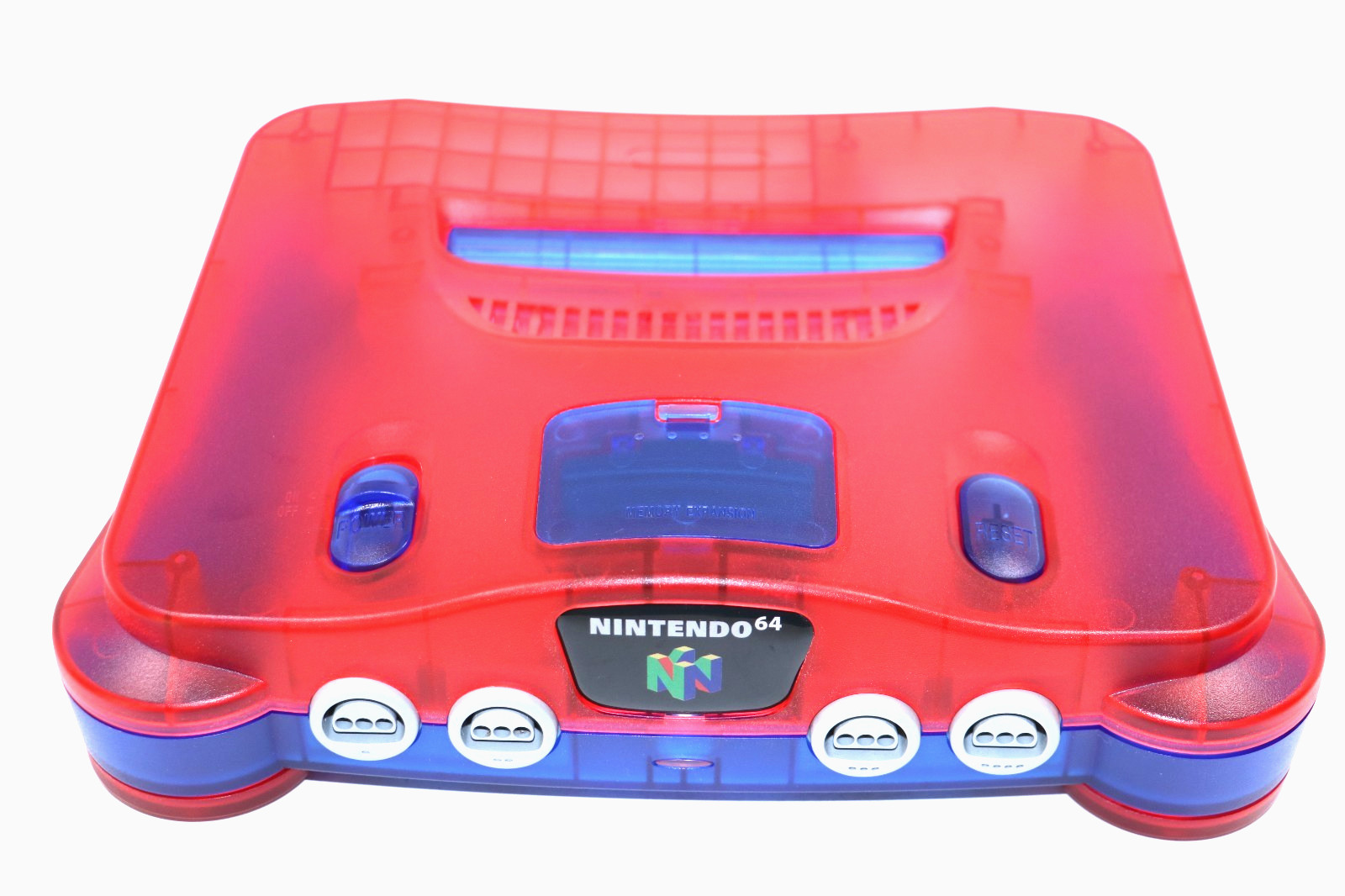 CUSTOM N64 Nintendo 64 Console MARIO COLORS RED & BLUE TRANSLUCENT 2 CONTROLLERS