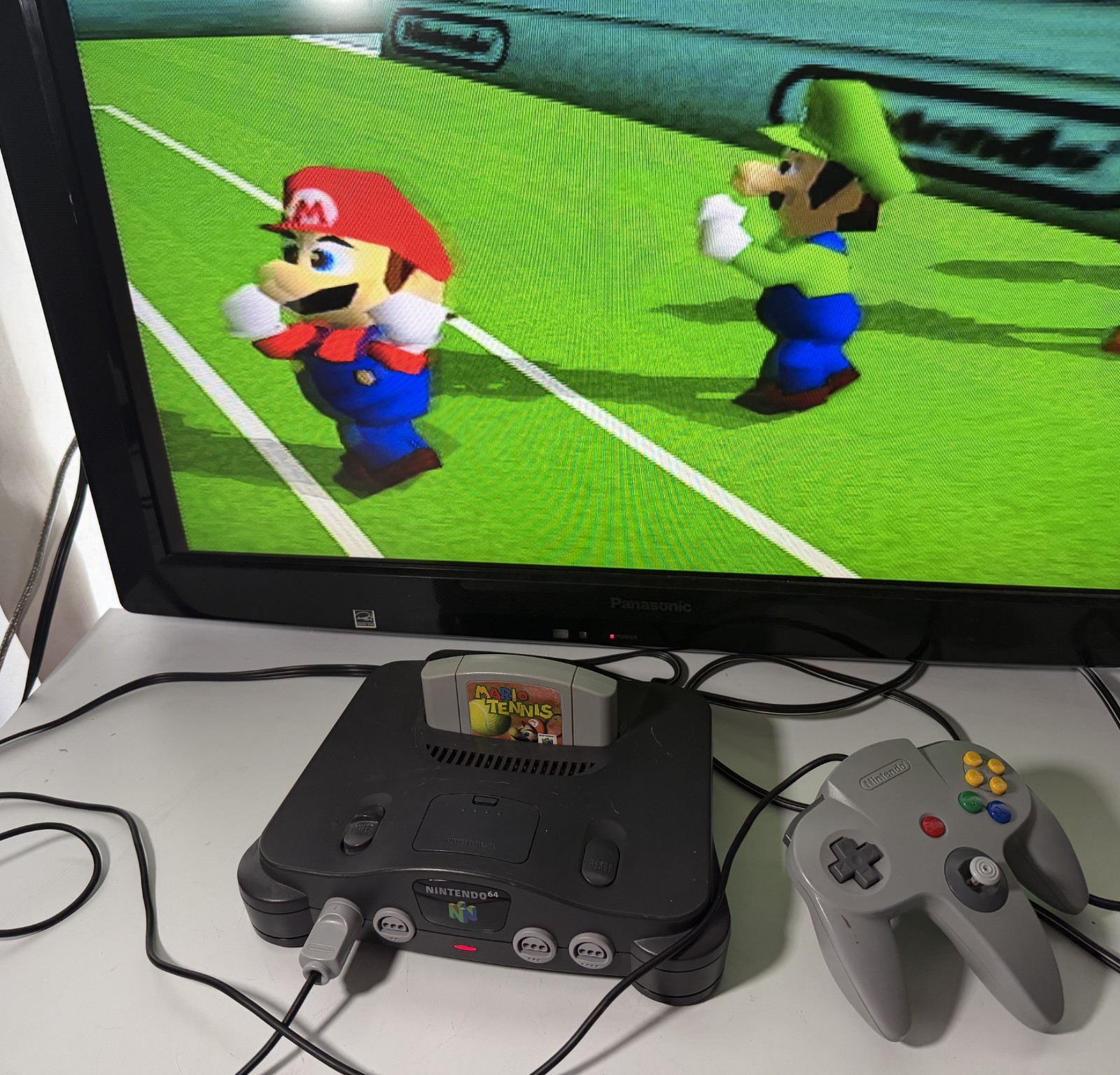 Nintendo 64 N64 Console System Bundle W/ Controller, Cables, Mario Tennis-WORKS!