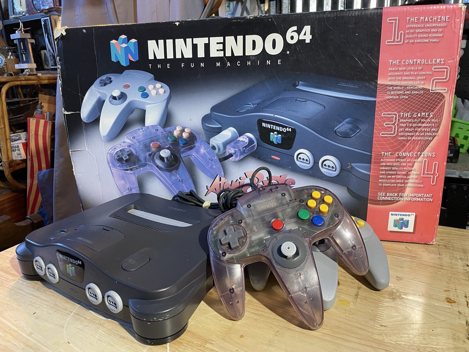 Nintendo 64 N64 Console Black w/Atomic Purple Controller In Box