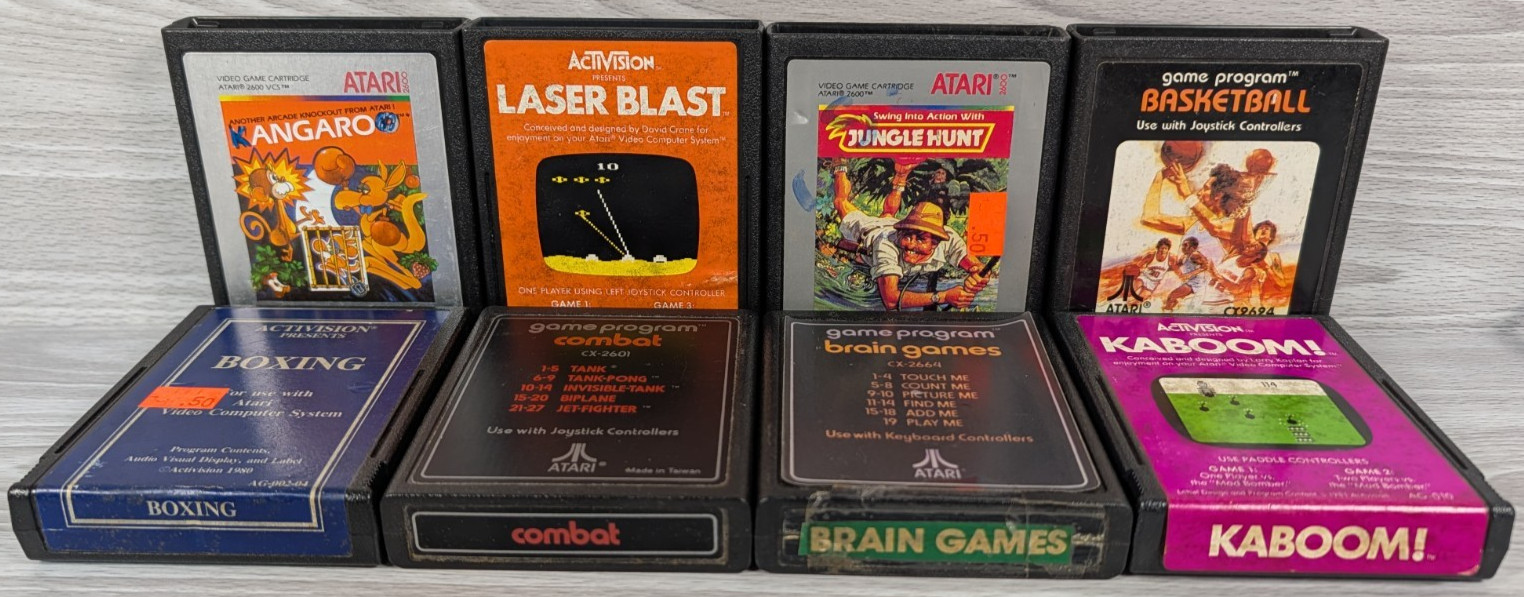 Atari 2600 Junior Console Bundle + 8 Games, Paddles, Joystick, Tested & Works