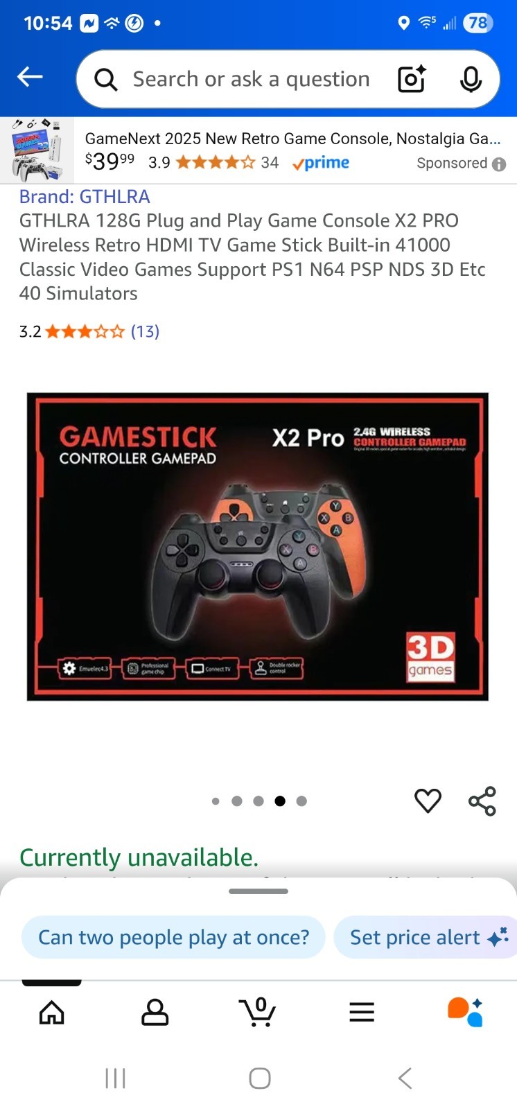 X2 Ultra64G 35000+ Games 4K Game Stick 3D Retro Video Game Console