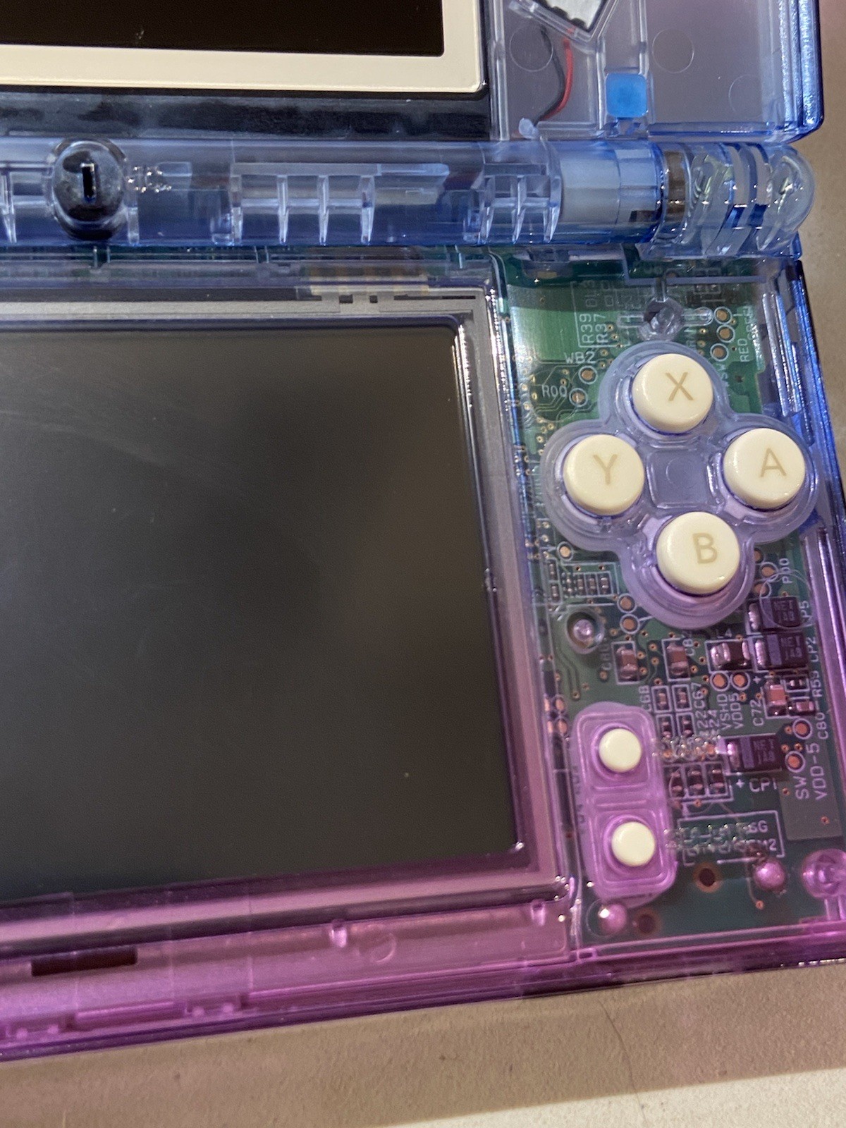 Nintendo DS Lite Transparent USB-C Blue/Purple/White Ultraviolet LED Handheld #9