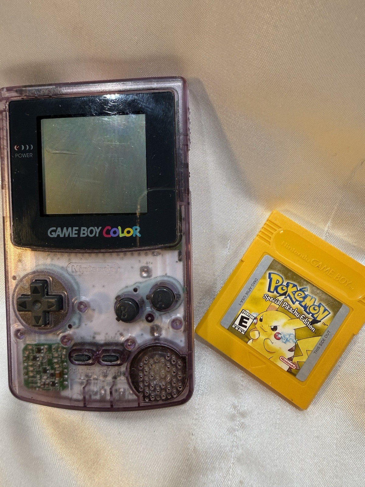 Nintendo Game Boy Color Console Atomic Purple With Yellow Pokemon Game