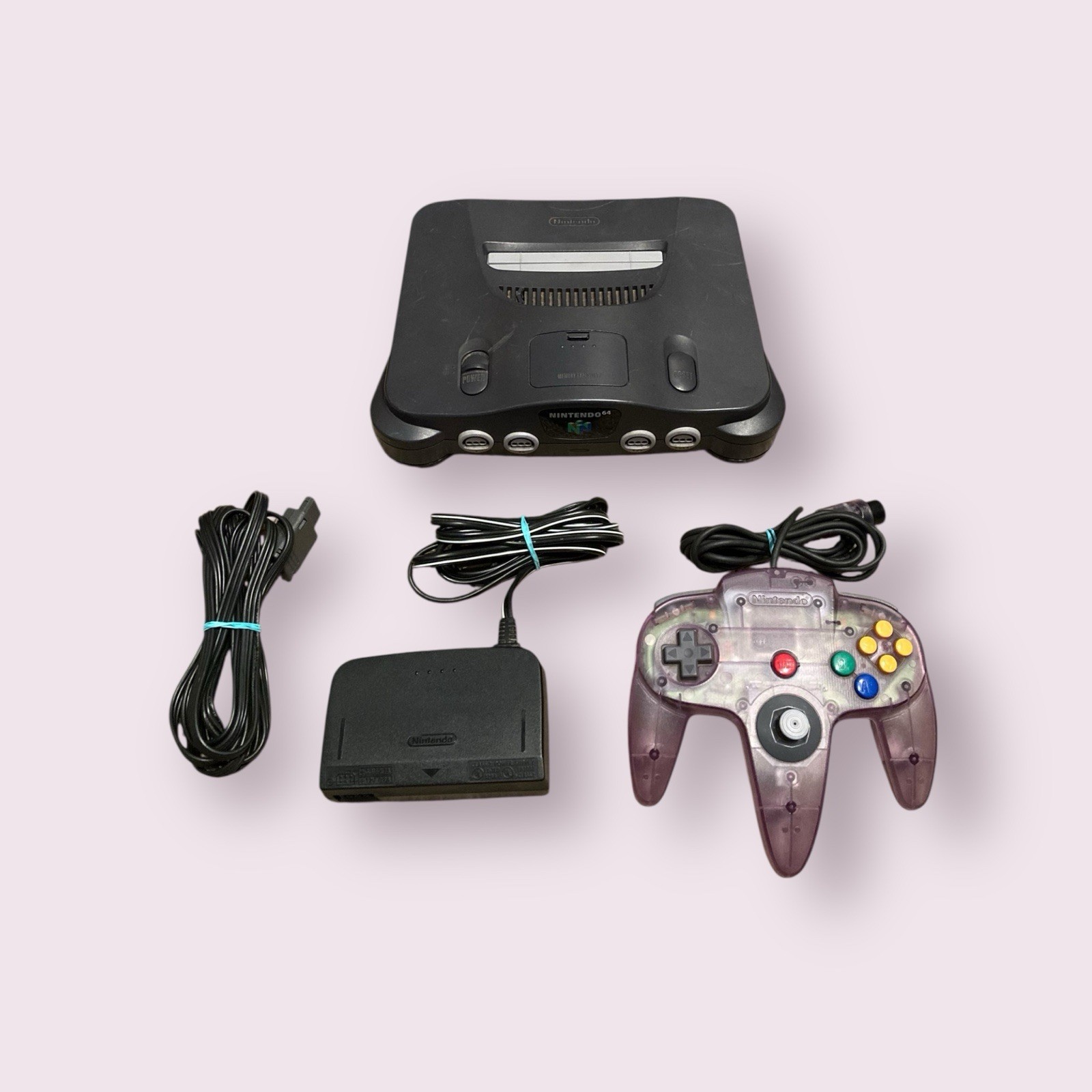 Nintendo 64 Console W/ Cords And OEM Atomic Purple Controller Tested Working