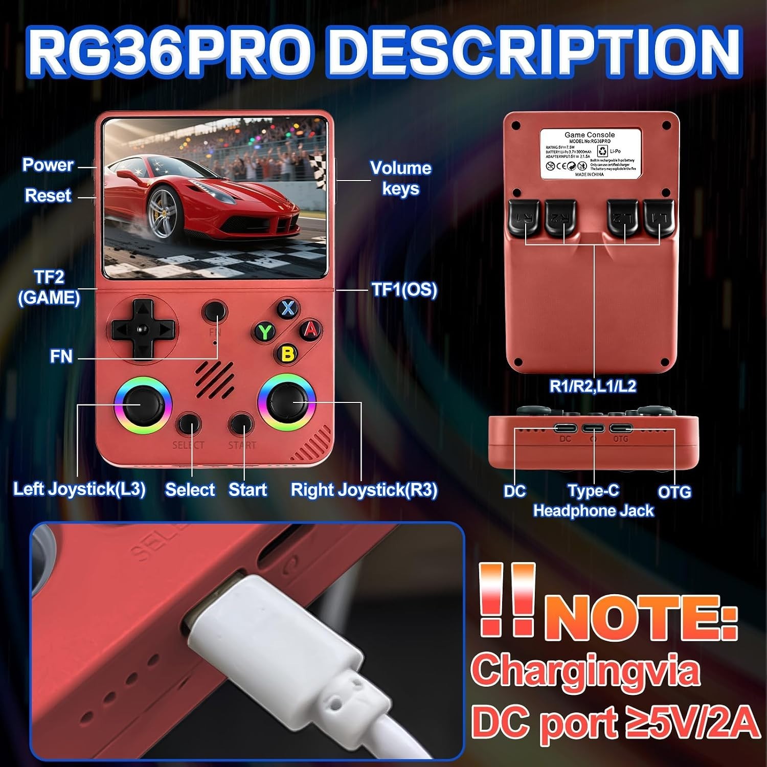 RG36PRO Retro Game Console: 30,000+ Games, Ergonomic Design, 3000mAh Battery