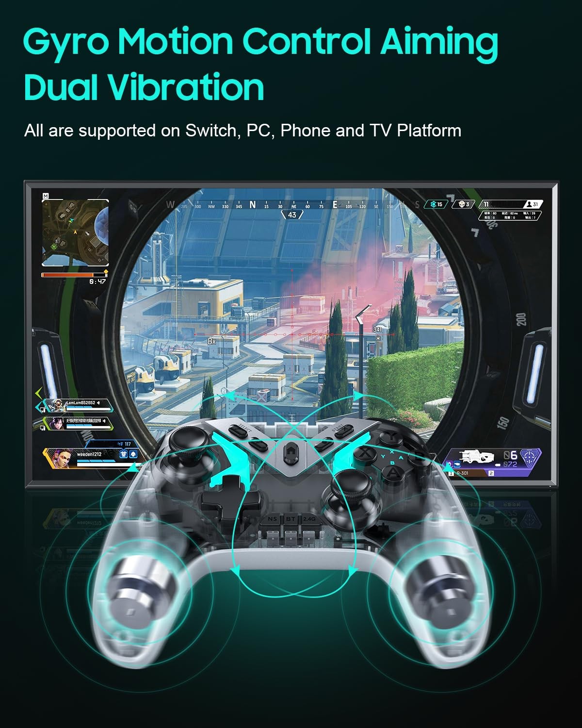 Dual Hall Effect PC Controller-No Drift No Dead Zone, Bluetooth White