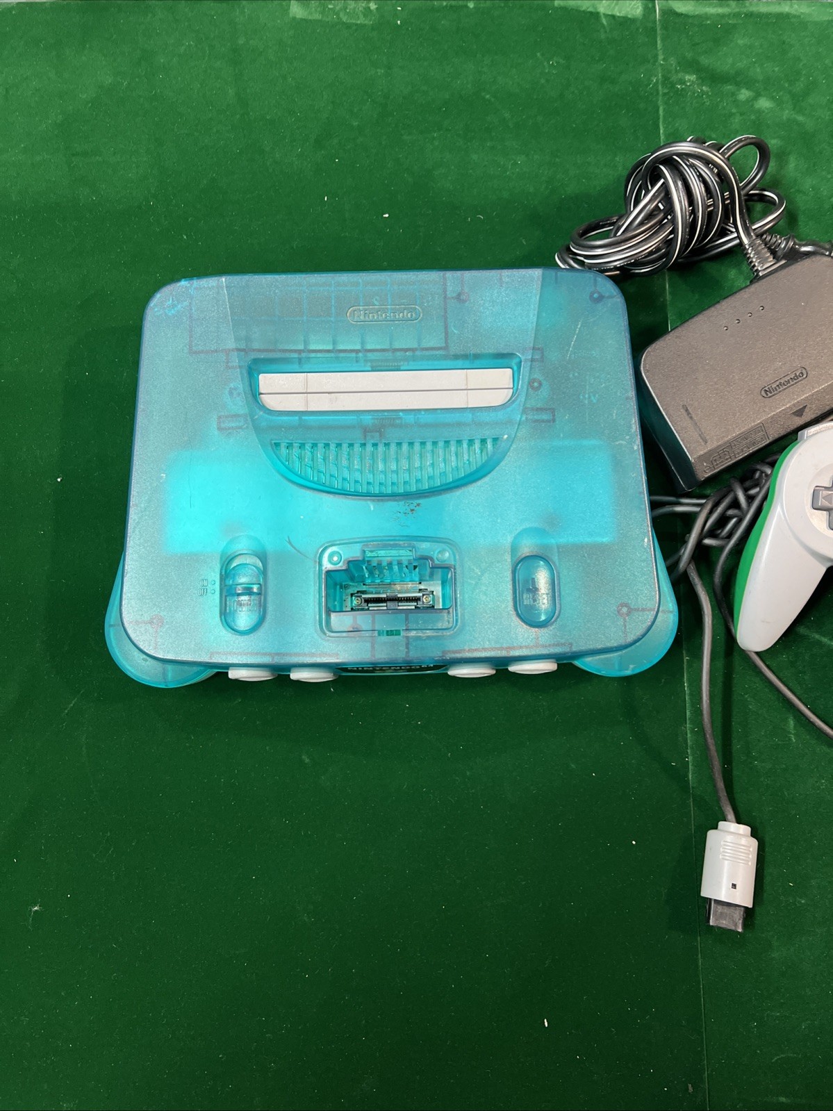 Nintendo 64 Clear Blue Ice Blue Console Controller Power Adapter