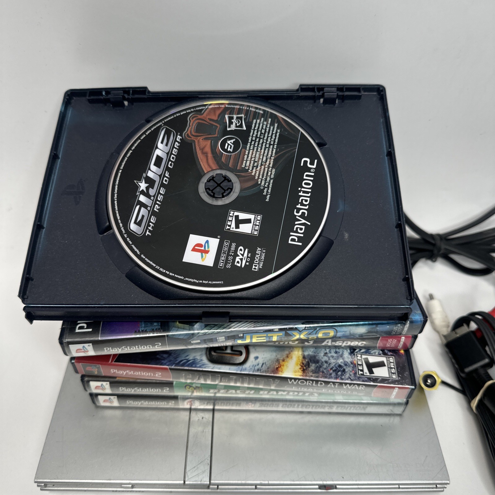 Sony PS2 PlayStation 2 Slim SILVER Console Bundle SCPH-79001 Tested With Games