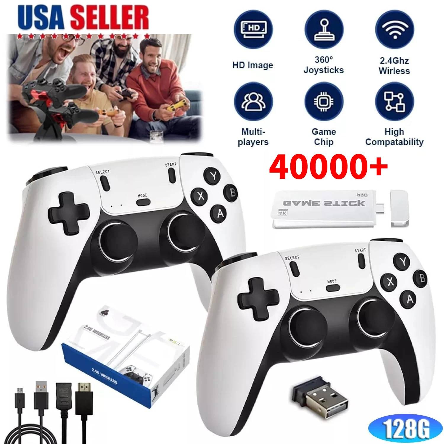 4K 128G HDMI TV Video Game Stick Gaming Console Gamepad 2 Wireless Controller