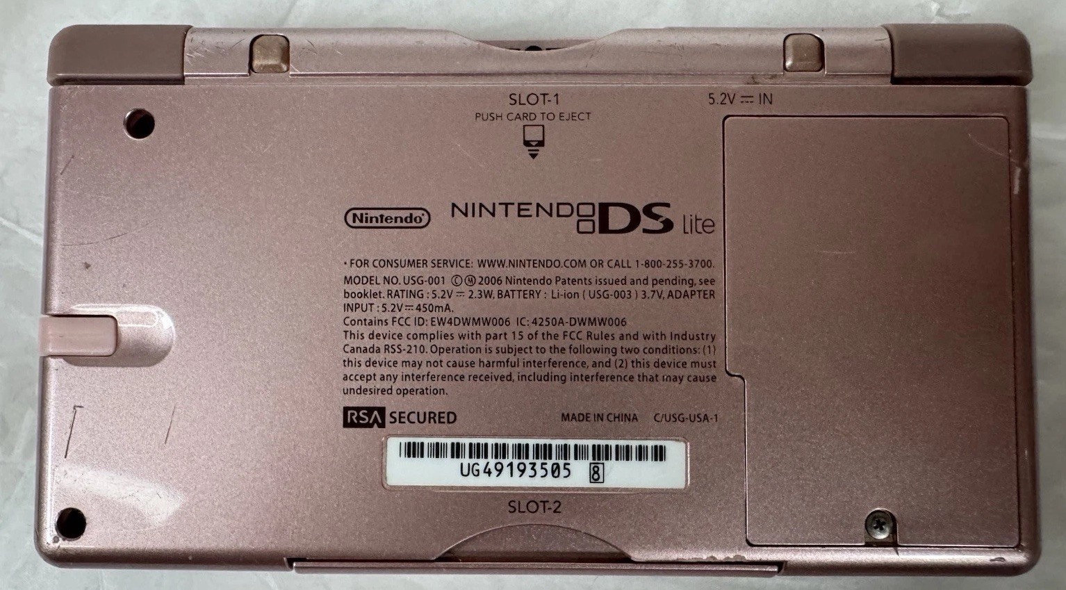 Nintendo DS Lite Metallic Rose Pink Charger GBA Dust Cover Stylus
