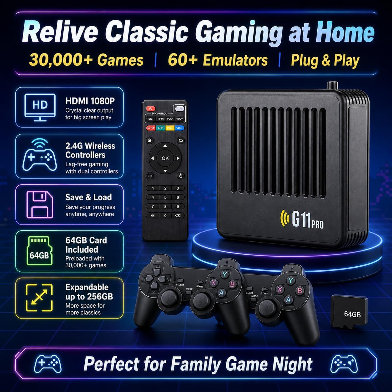 G11 Pro 4K Home Retro Game Console HDMI TV Gaming System 2 Wireless Controllers