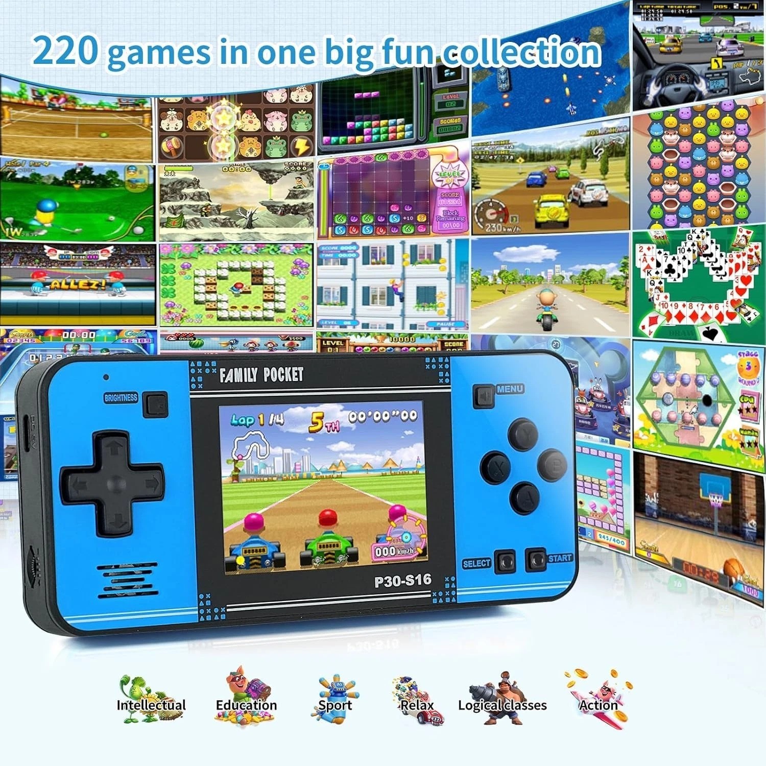 Interactive Portable Game Player for Kids – 220 Retro Titles & Ergonomic Fit