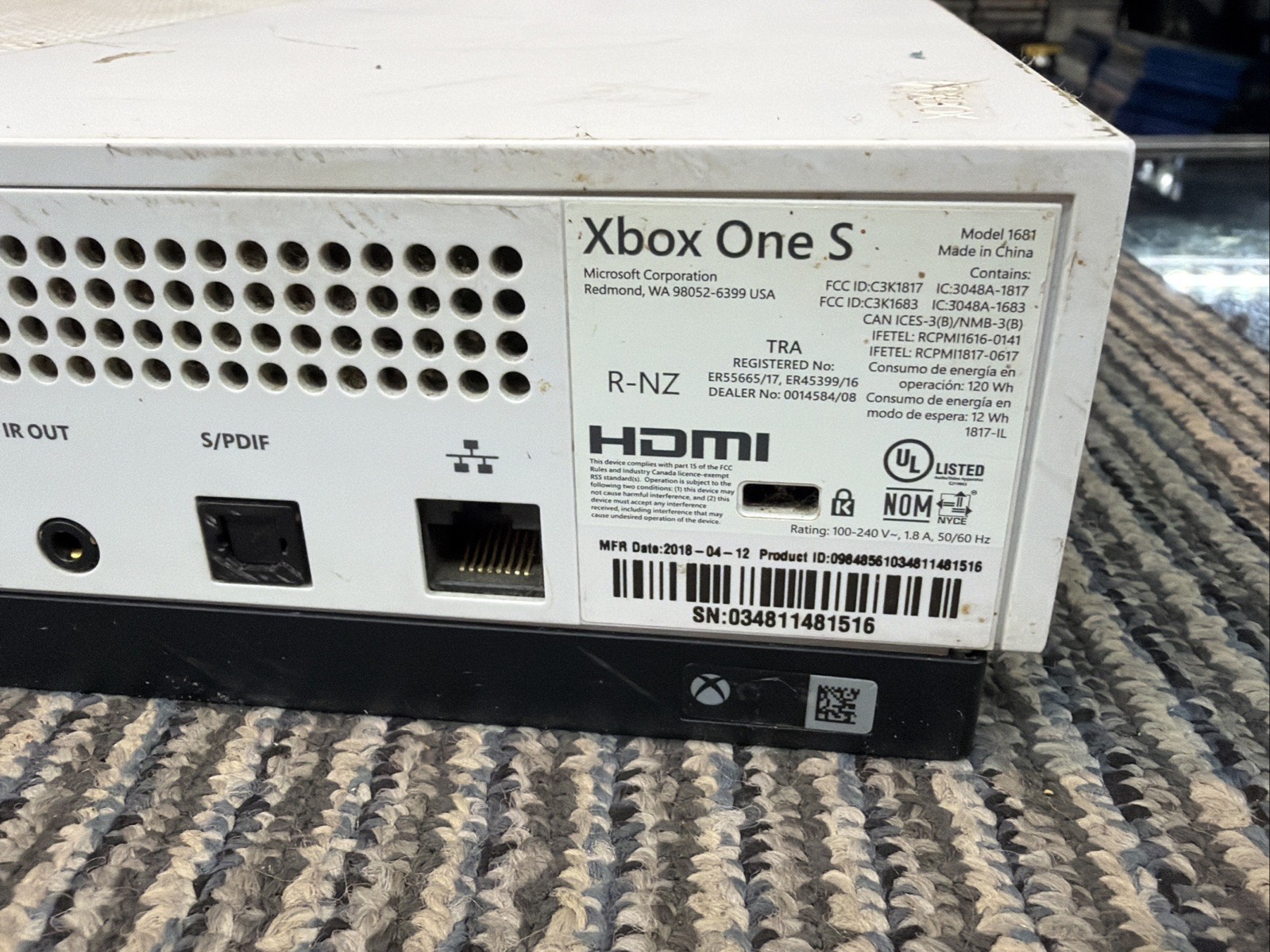Microsoft Xbox One S 1681 White System Console Only For Parts or Repair