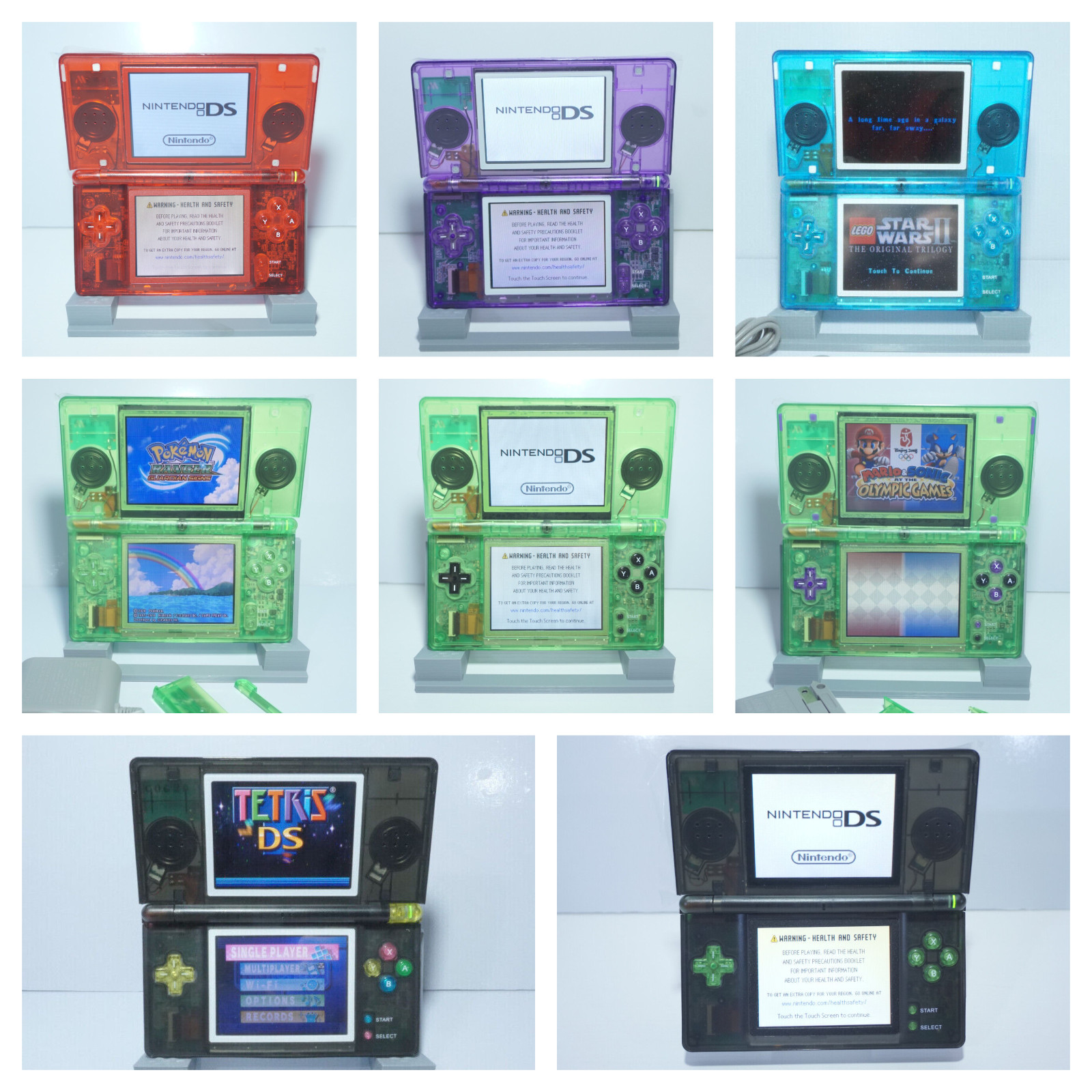 Nintendo DS Lite Videogame Console Various Colors Reshelled with Charger