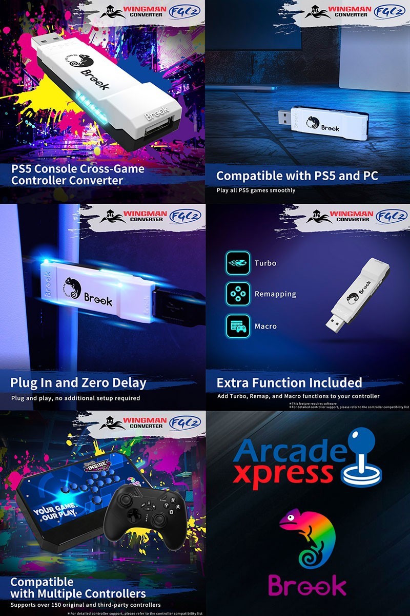 Brook Wingman FGC2 Converter Arcade Joystick Adapter Gamepad for PS5 & PC
