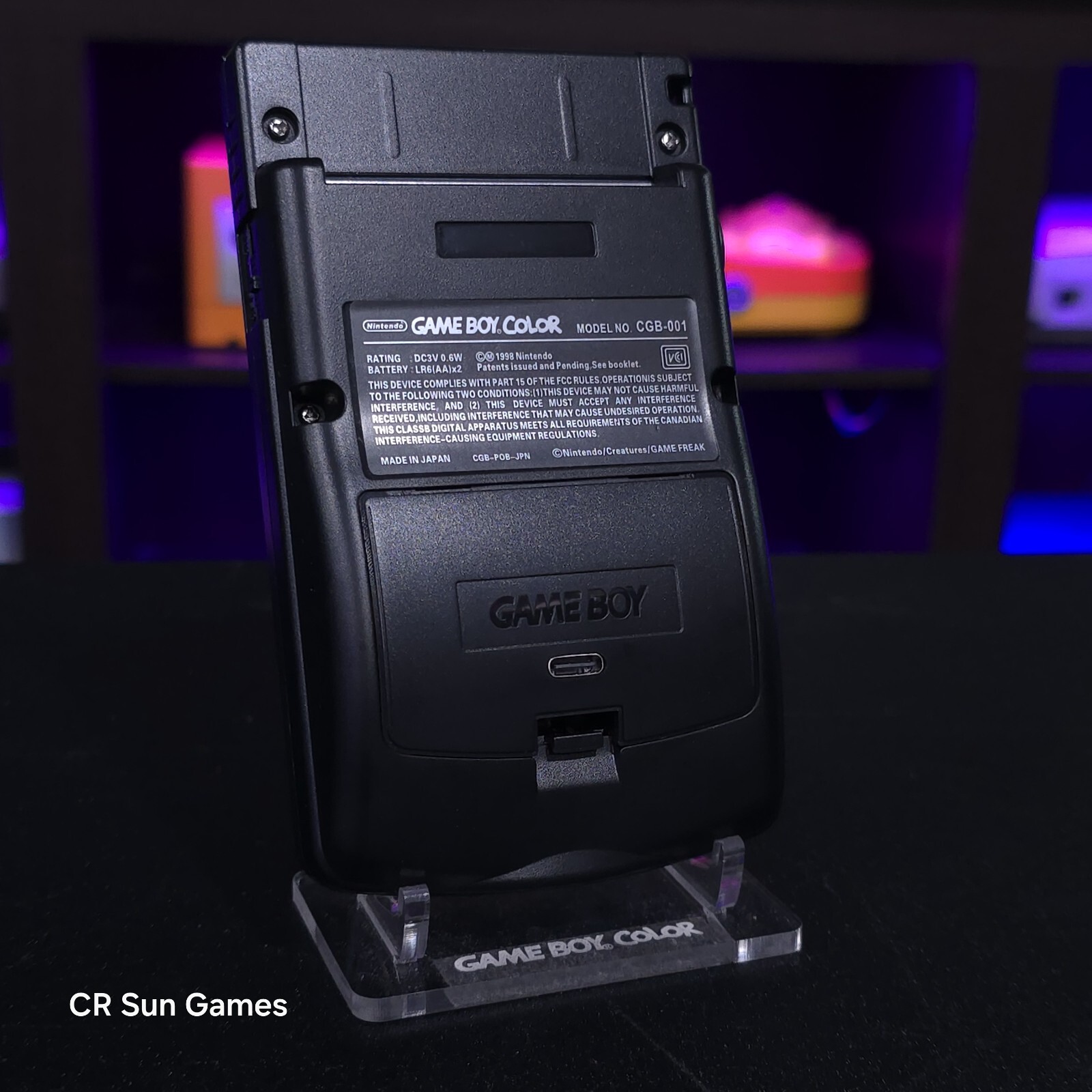 Black Gameboy Color Console OLED Touch Screen And USB-C Rechargeable Battery Mod