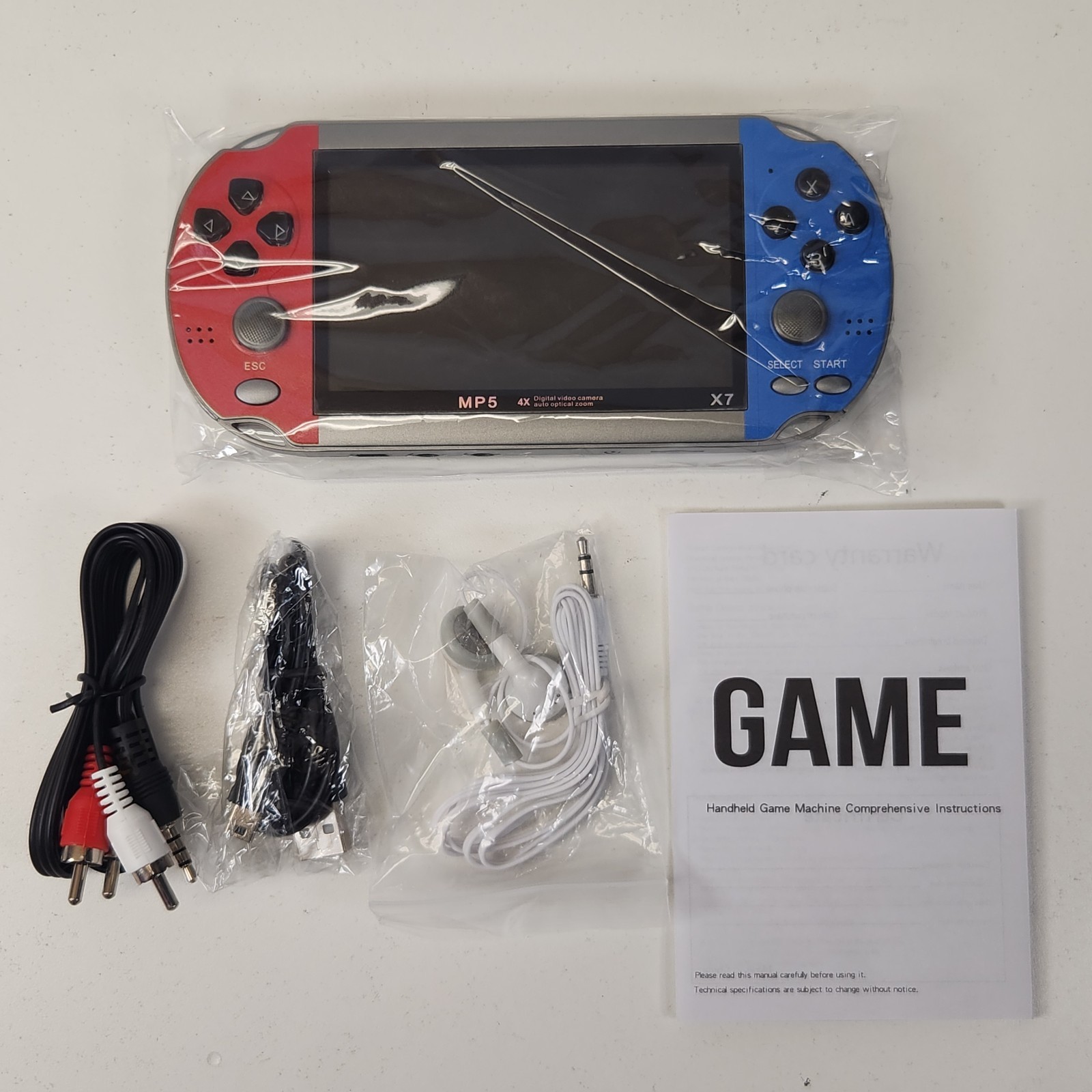 X7 Handheld Retro Game Console 8GB MP5 Player Built-In Games New Sealed Red Blue