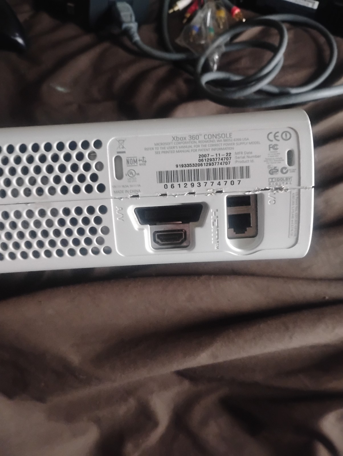Microsoft Xbox 360 White Console Only No Power Supply PARTS ONLY AS~IS