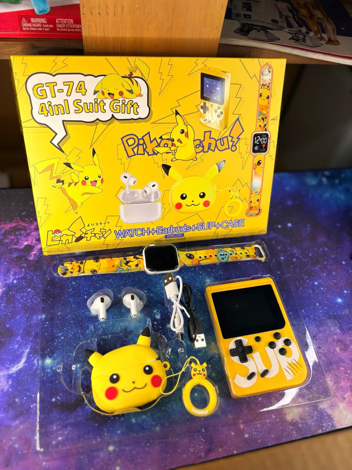 Pikachu GT-74 4in1 Game, Earbuds + Case, Smart Watch Kit
