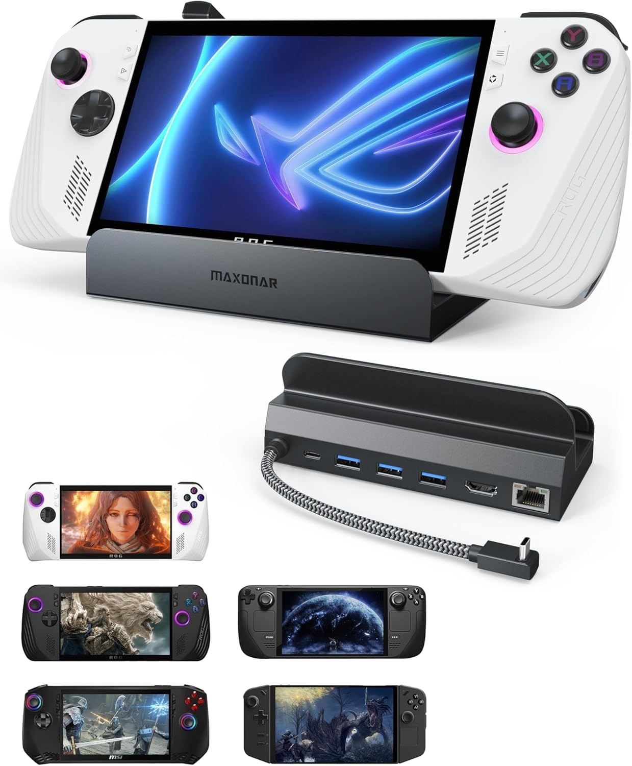 6-in-1 4K@120Hz Gaming Dock for ROG Ally, Steam Deck & Legion Go with 100W Power