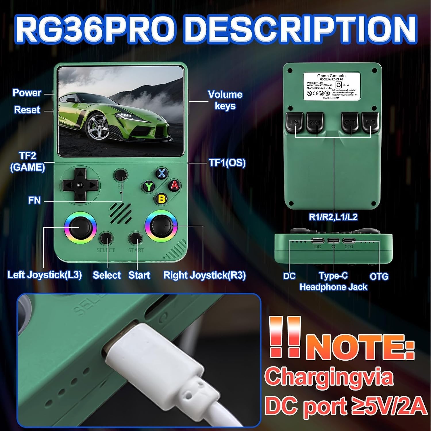 RG36PRO Vintage Gaming Console – 64GB Storage, Multiplayer & Ergonomic Design
