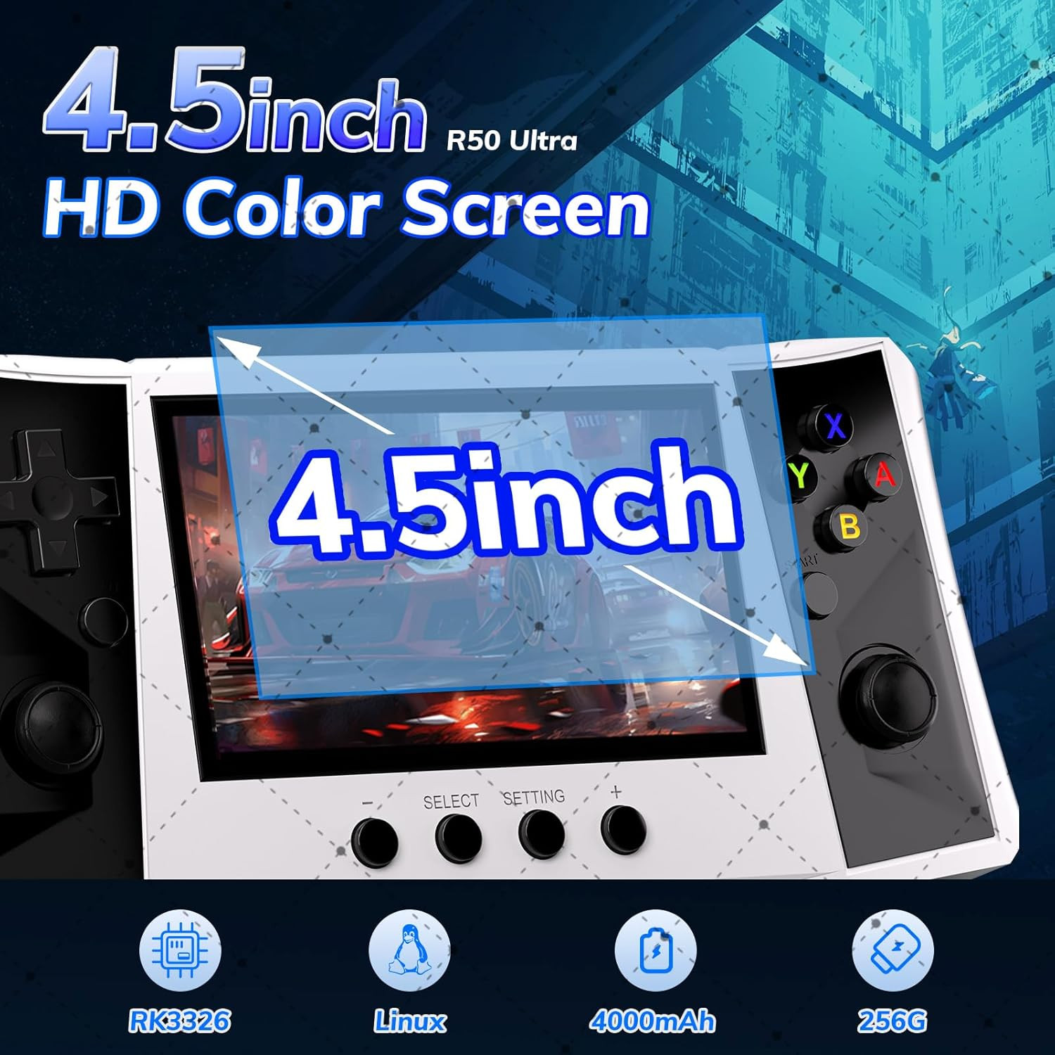 R50 Ultra 50000 in 1 Handheld Game Console, 4.5 Inch IPS Screen Retro Gaming Con