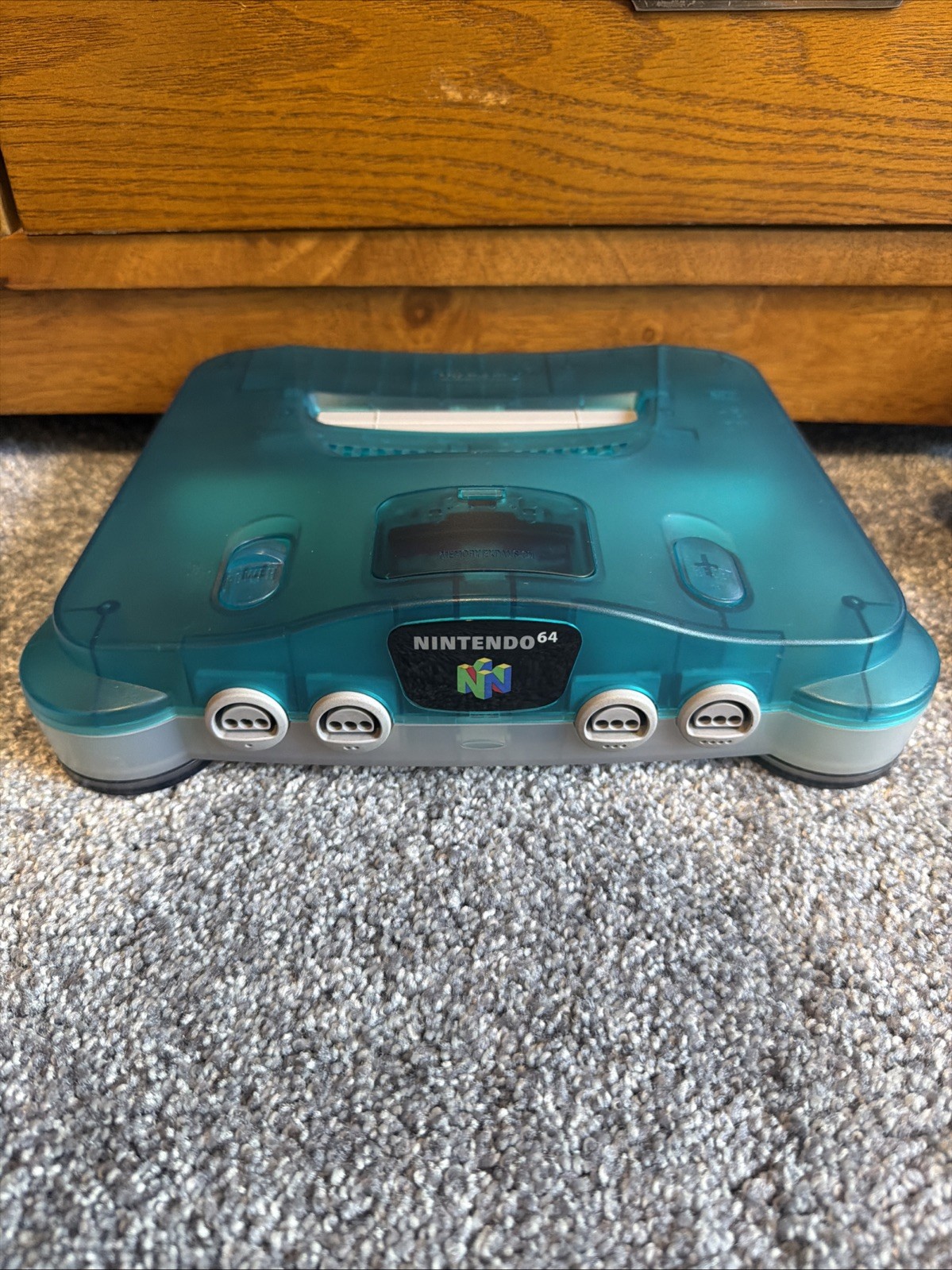 Nintendo 64 N64 Ice Blue Clear Console W/4 Controllers And Mario Tennis