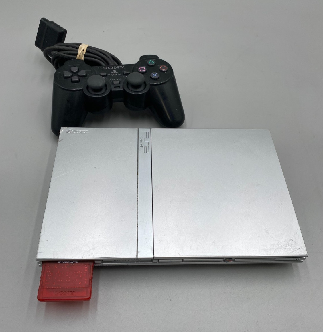 Sony PlayStation 2 Slim PS2 SPCH-79001 Gaming Console Silver+ Black Controller C