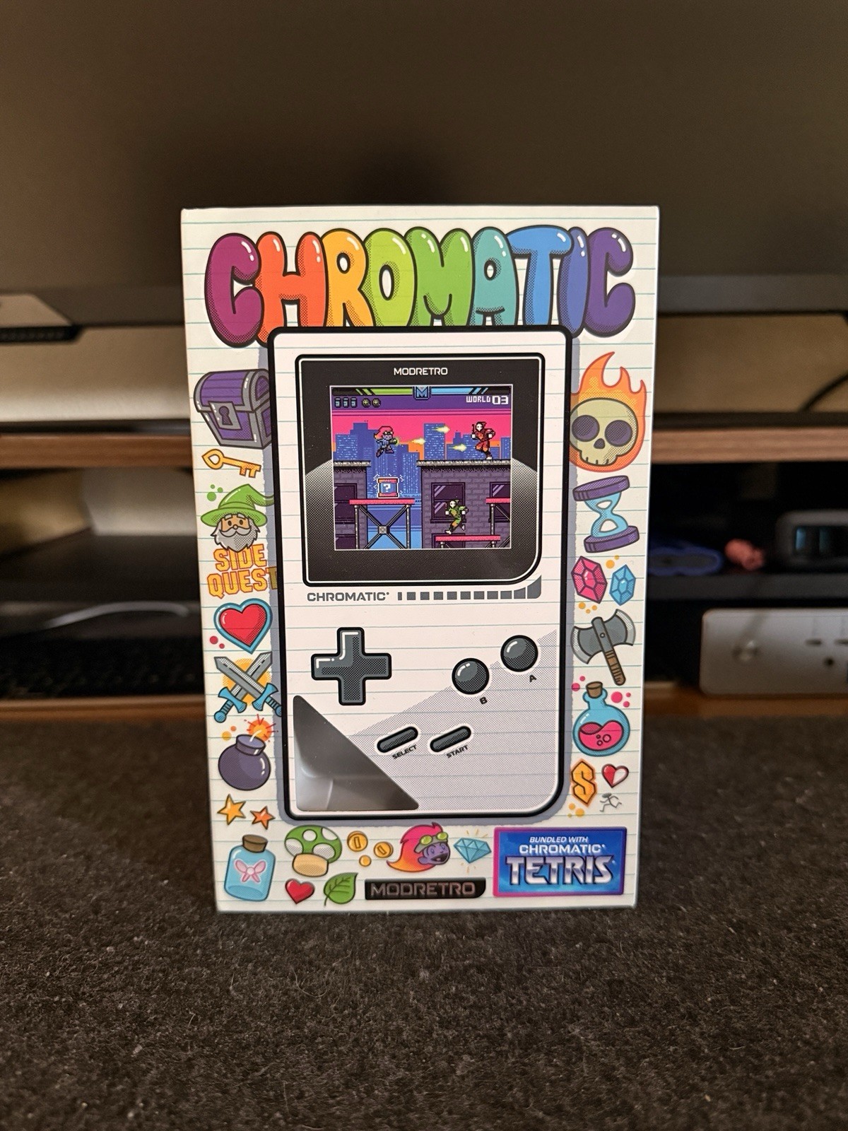 ModRetro Chromatic Handheld Console White/Purple w/ Box & Case
