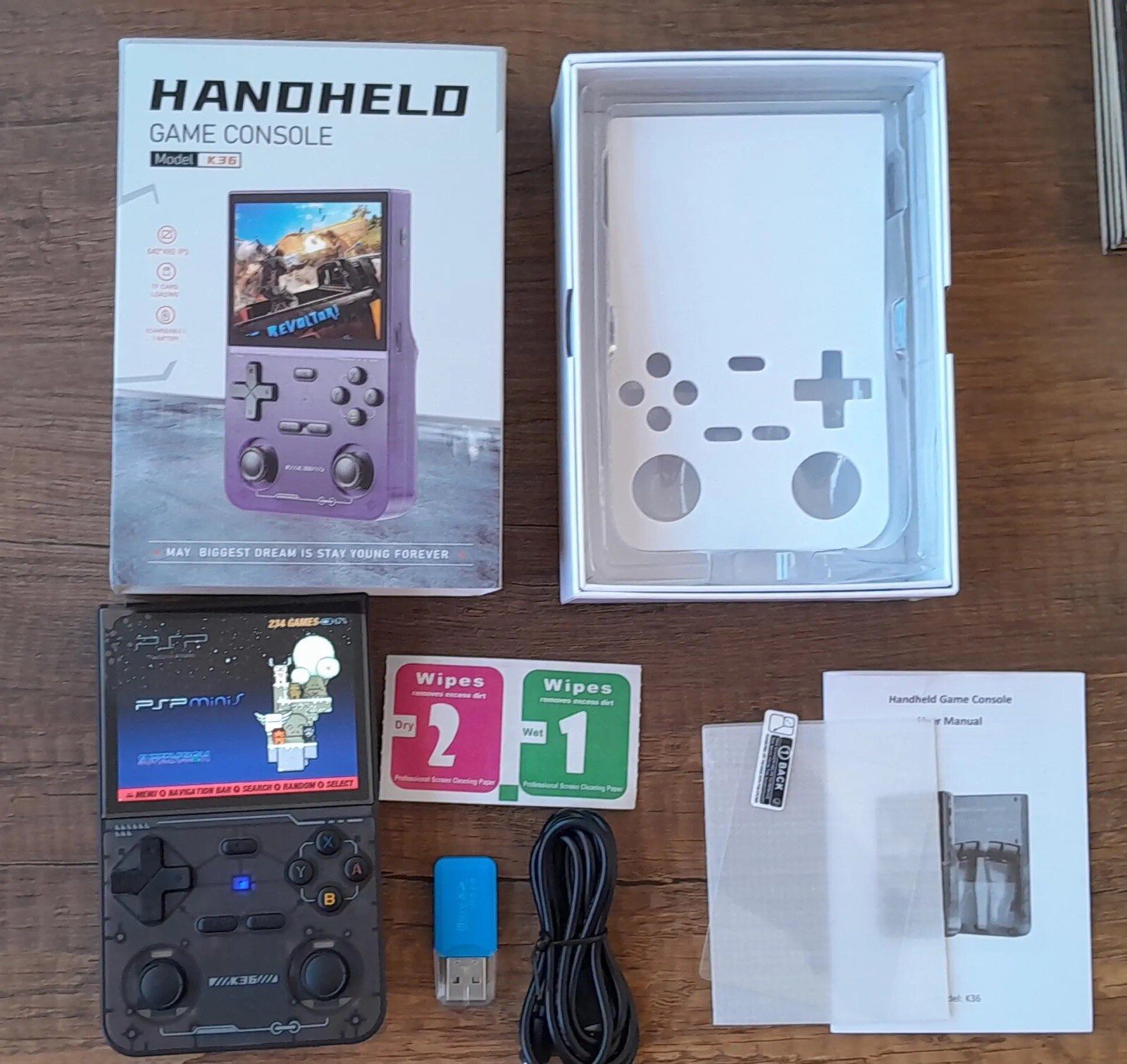 K36 Retro Handheld Video Game Console 16000 Games Emulator 3.5 Inch purple