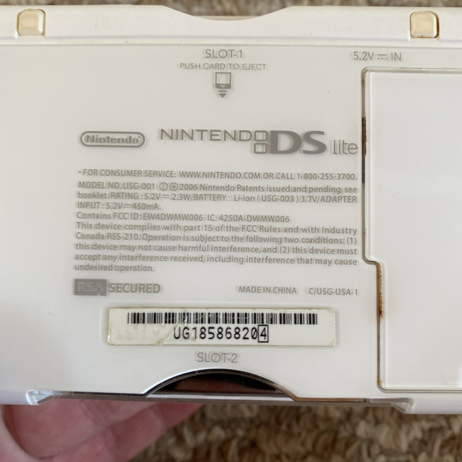 Nintendo DS Lite USG-001 Polar White w/ Charger USA