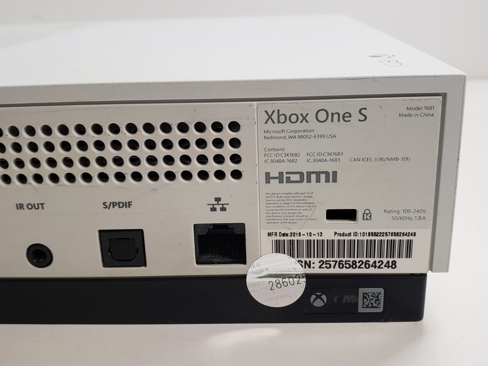 Microsoft Xbox One S [Model 1681] 500GB White Official Home Console Only Tested