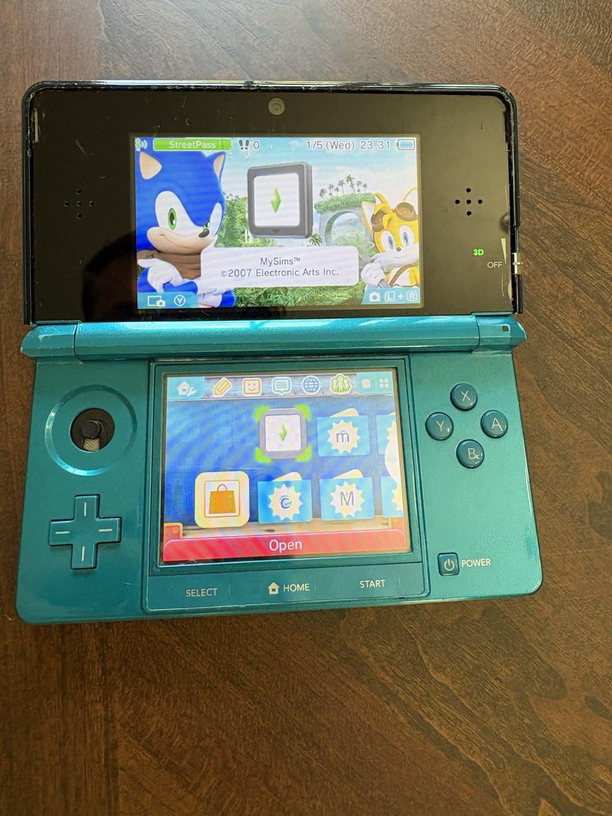 Nintendo 3DS Aqua Blue Handheld Console System CTR-001 Tested Heavy Wear/Scratch