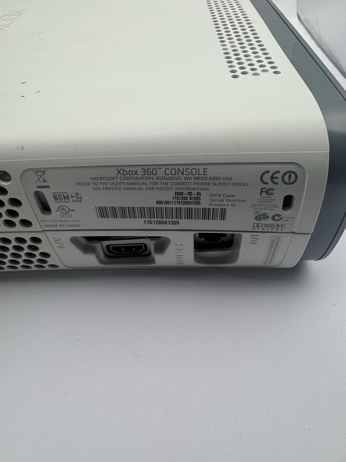 Microsoft Xbox 360 White 60GB W/ Controller OEM + Cables- Untested/ Free Returns