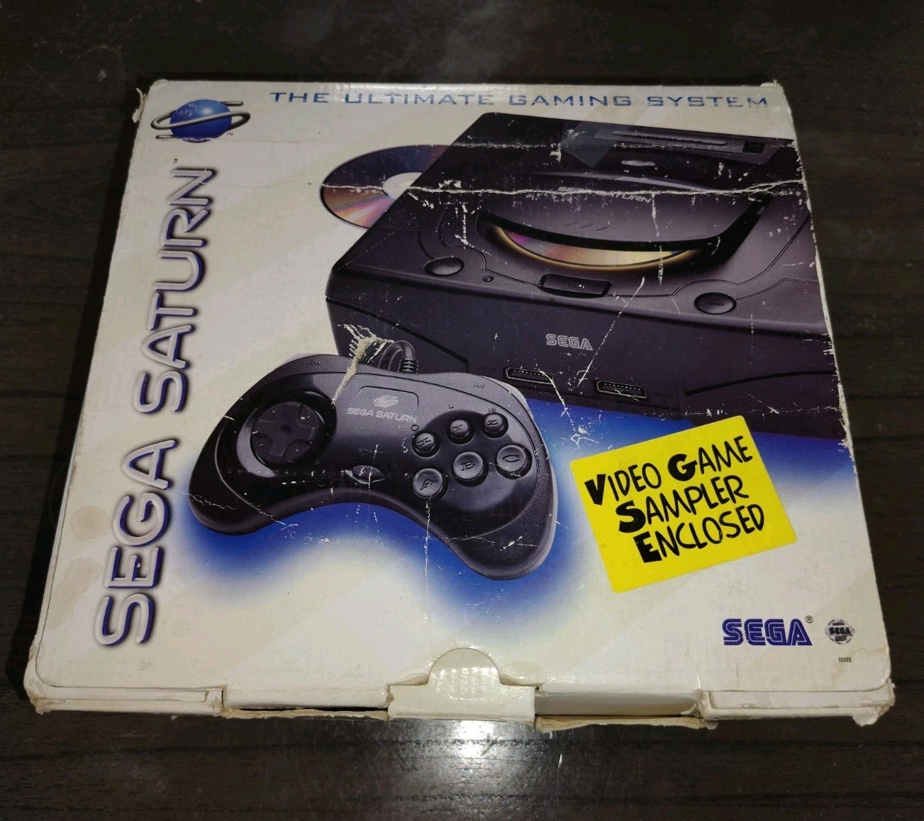 🔥Sega Saturn Black Game Console W/ Box & Controller + Sampler Disc _Works!