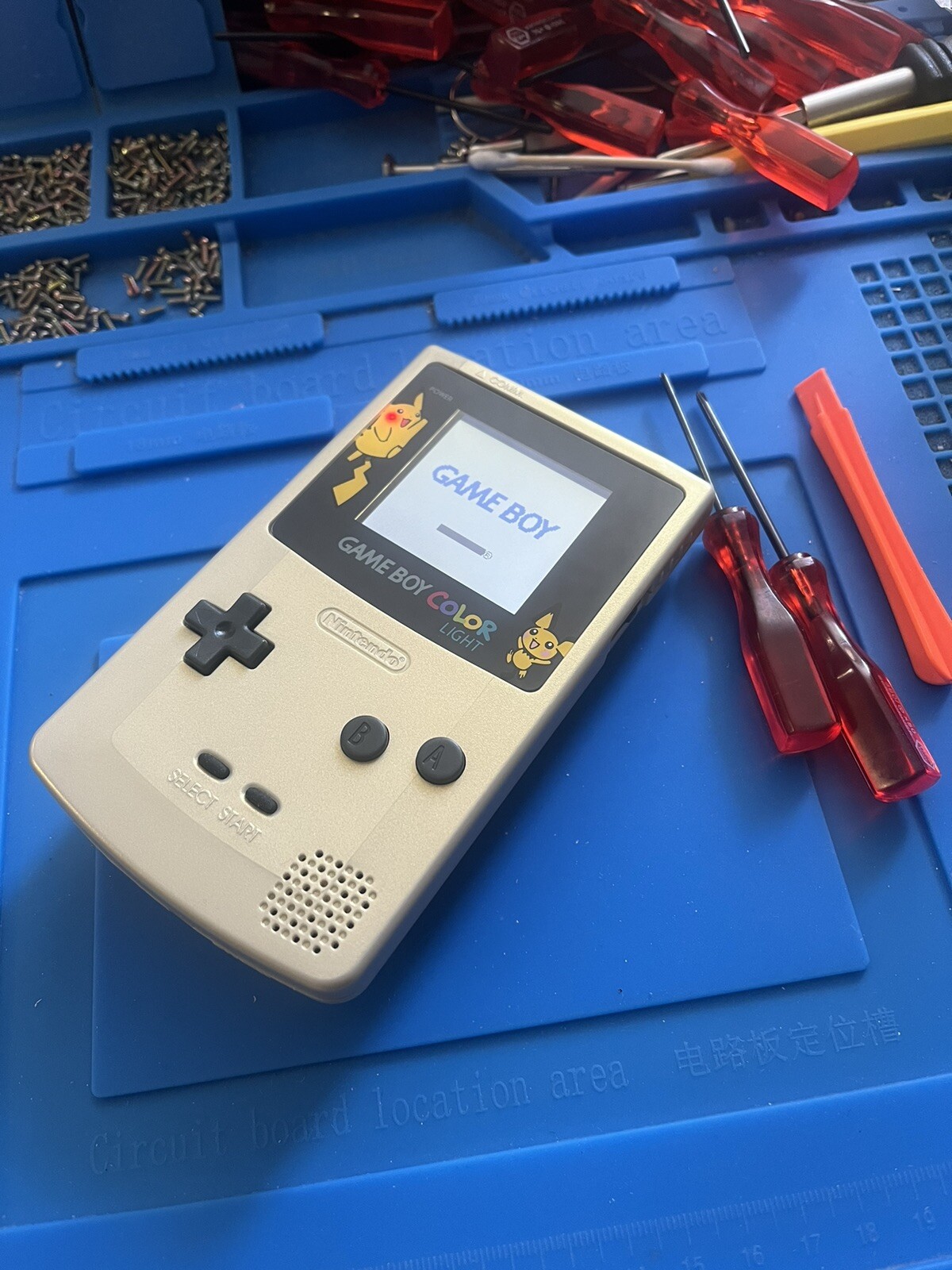 Backlit TFT Gold Pokémon Gameboy Color Cartridge Nintendo GBC Anime Pikachu