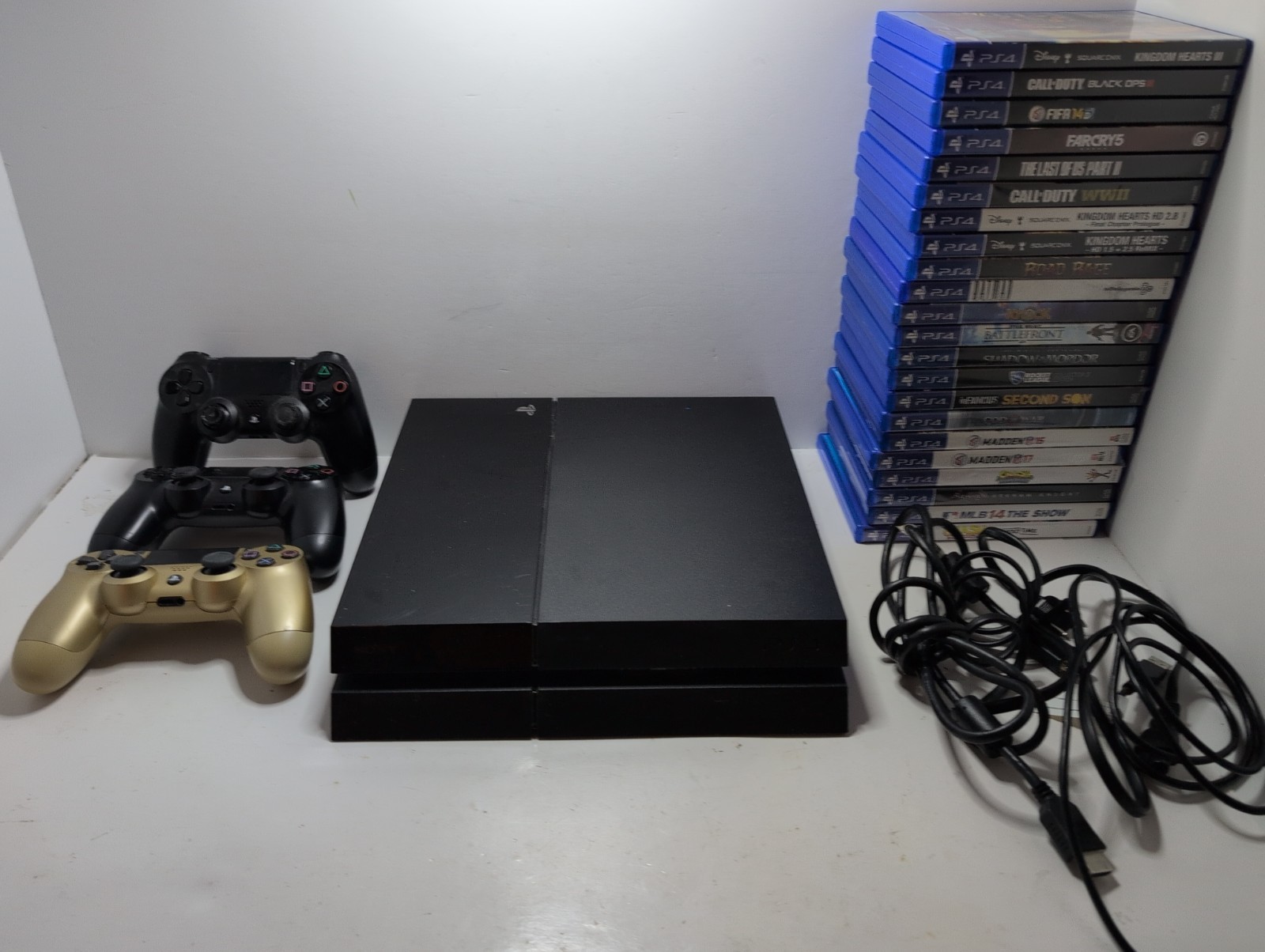 Sony Playstation 4 Bundle With 22 Games Gold Controller All Cables Tested
