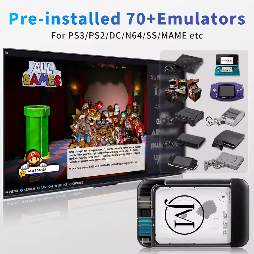 Portable 500GB Retro Gaming HDD Multi-System Emulator for PC & Windows Laptop