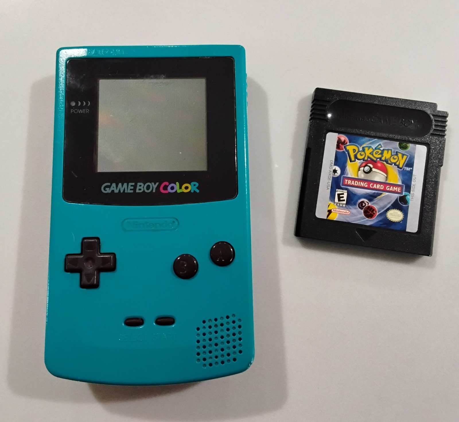 Nintendo Game Boy Color Teal- No Battery Cover + Trading Card Game WORKS!