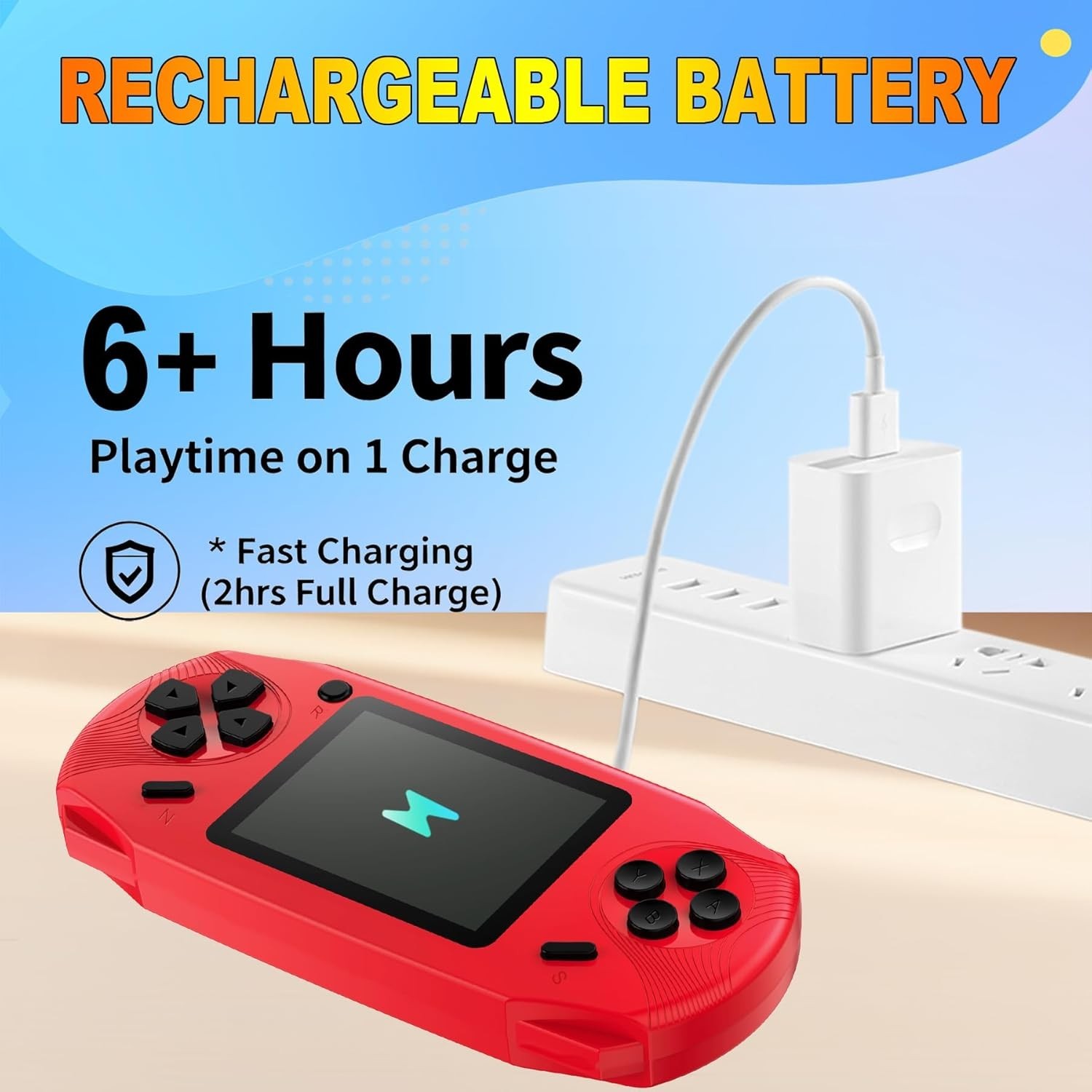 Ergonomic Handheld Gaming Console for Kids – 220 Retro Games, USB-C Rechargeable