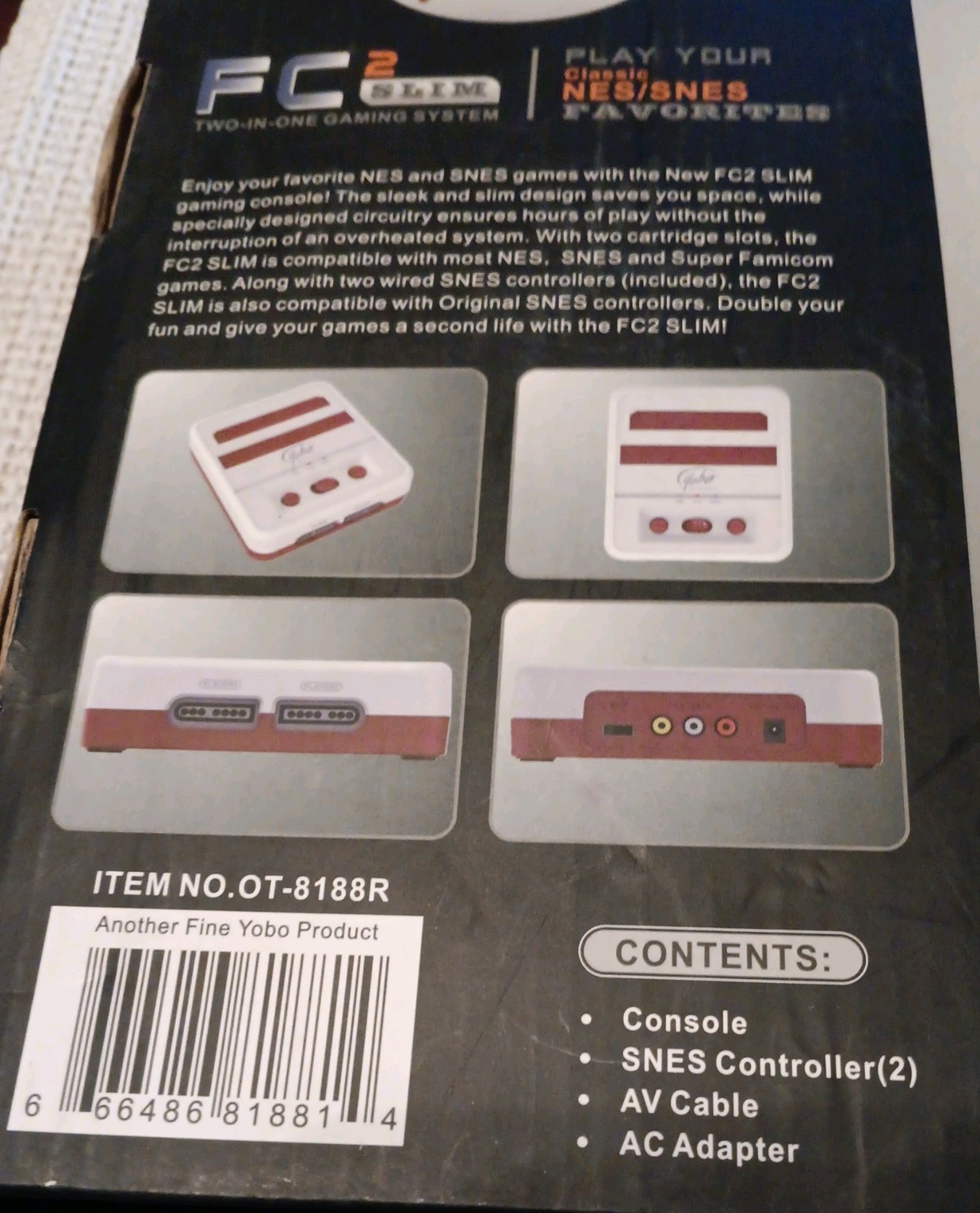 YOBO FC2 SLIM 2 in 1 Gaming System. Plays Nintendo NES and SNES cartridges