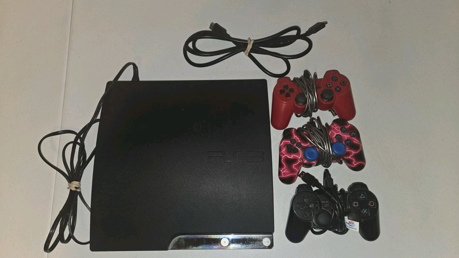 Sony PlayStation 3 Console PS3 Slim 160GB Plus 3 Controllers *Tested/Works*