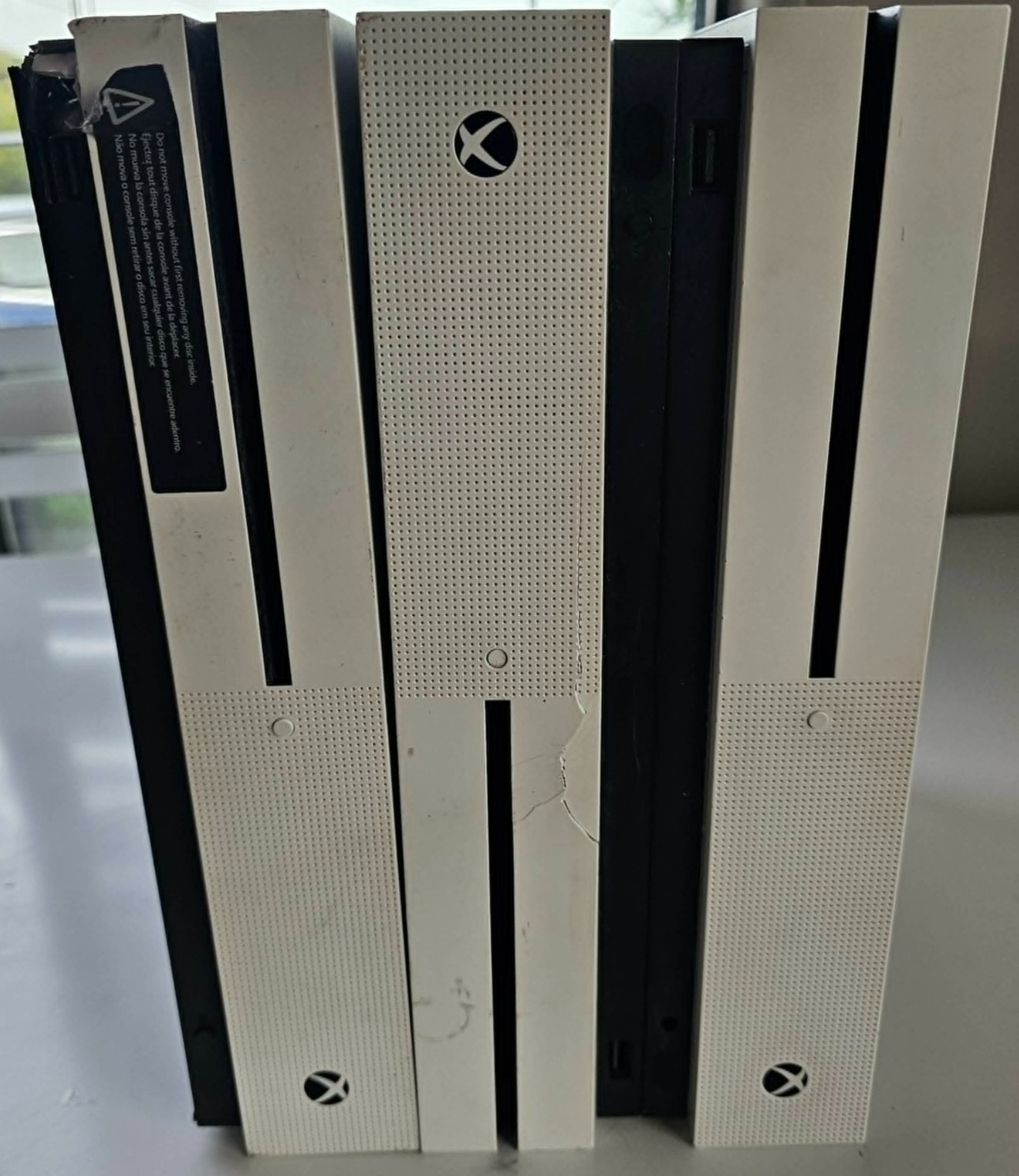 Broken Microsoft Xbox One S White Consoles Model 1681 For Parts Repair